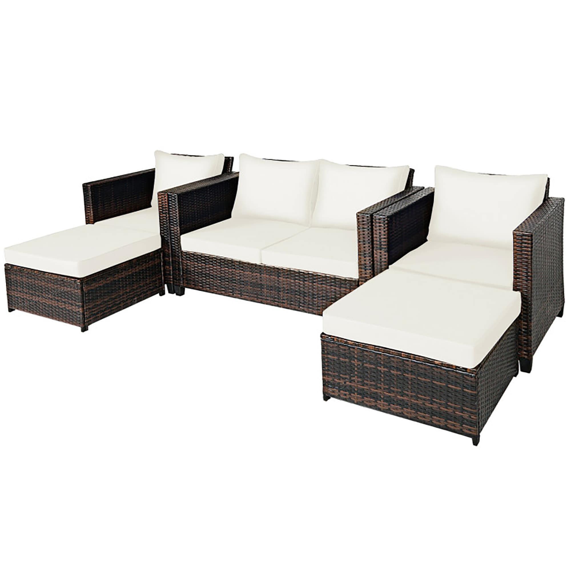 CASAINC CA-06BGY5 5 -Piece Rattan Patio Conversation Set with Off-white Cushions