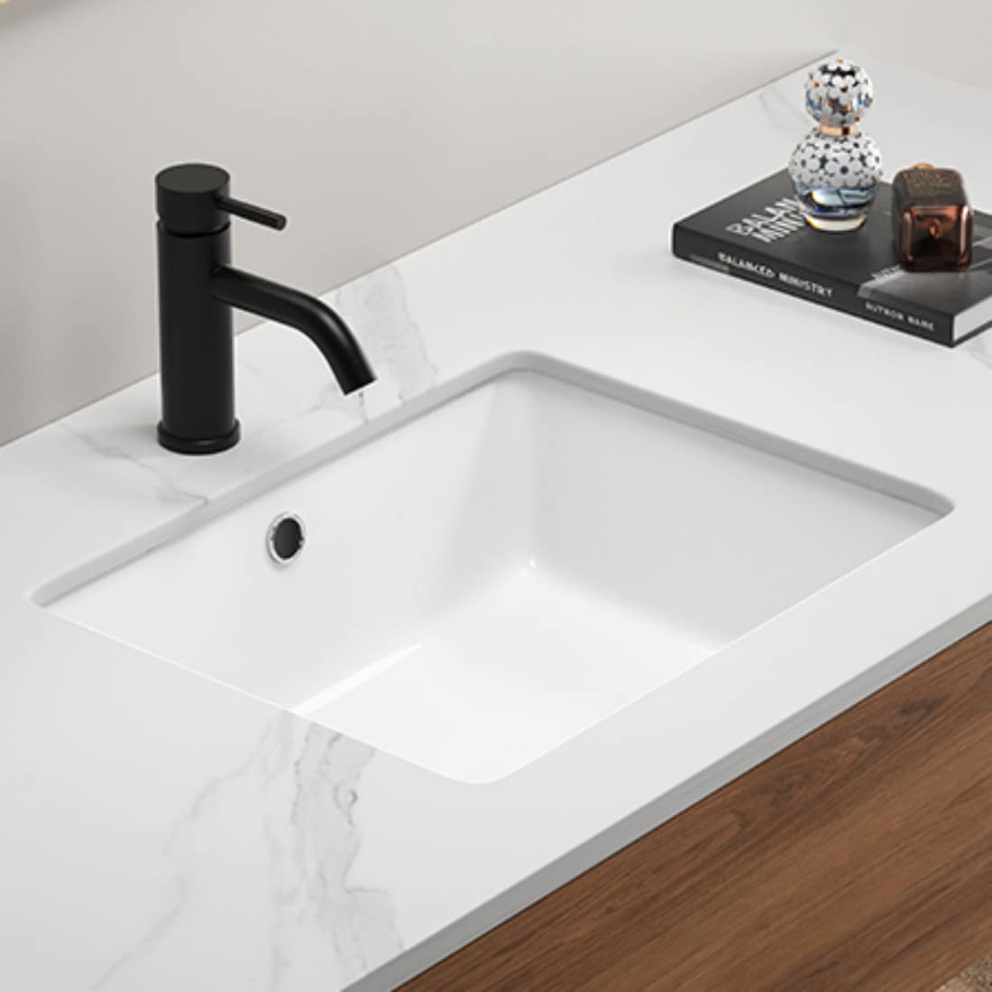 Tatayosi JL2P326494 Rectangular Undermount Bathroom Sink Vessel Sink Undermount Bathroom Sink Rectangle White Ceramic Lavatory Vanity Basin with Overflow