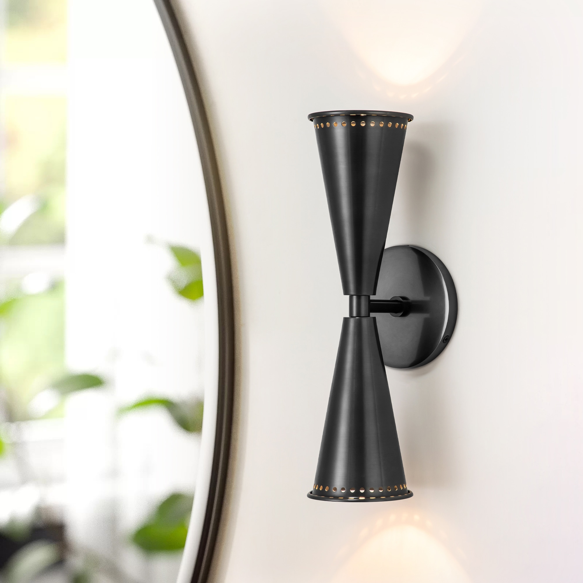 Rennnsan WS810147628 Rachel 4.7-in W 2 -Light Black Mid-century Wall Sconce