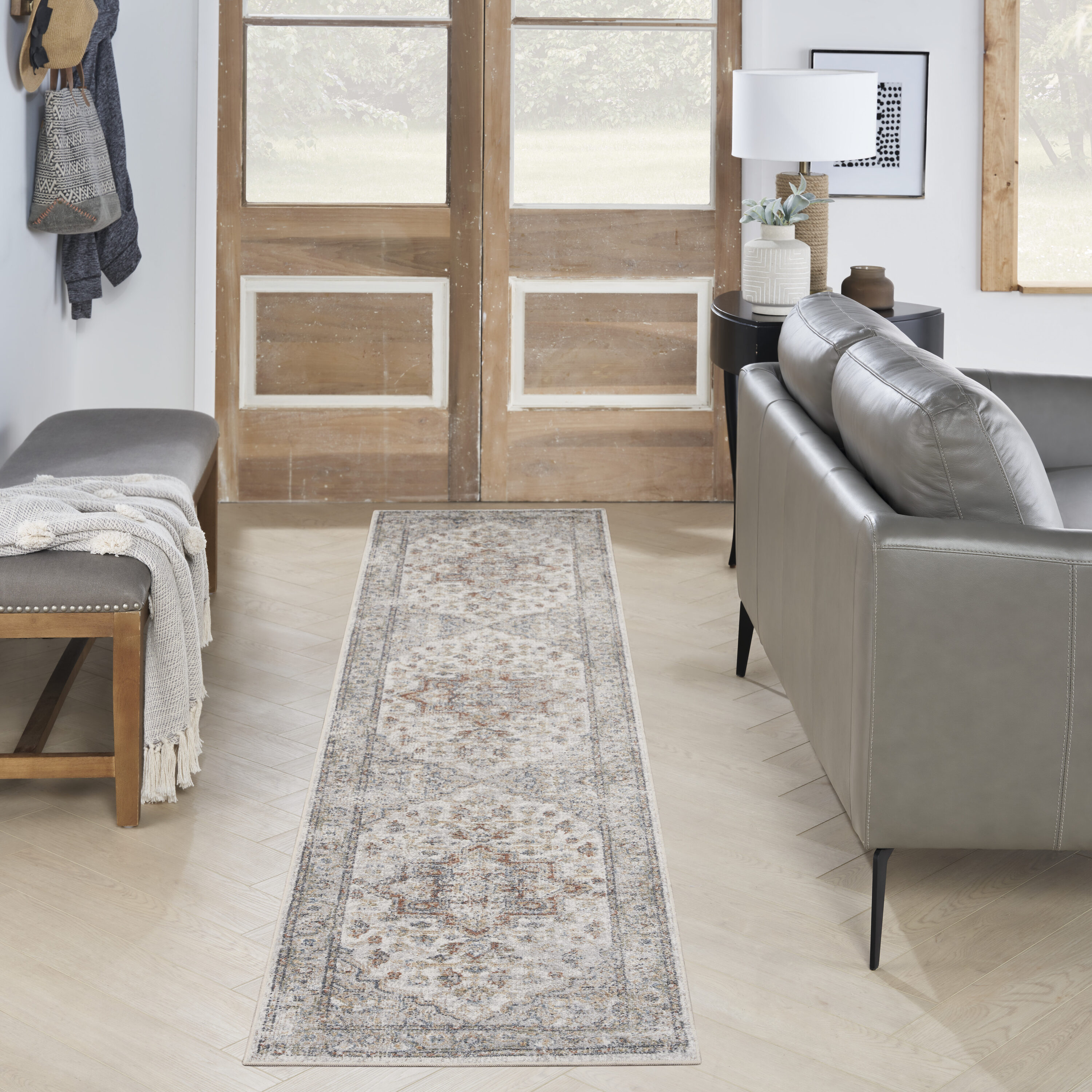 Nourison Home 099446963161 2 x 6 (ft) Loomed Polyester Grey Multicolor Rectangular Indoor Abstract Persian Machine washable Runner rug