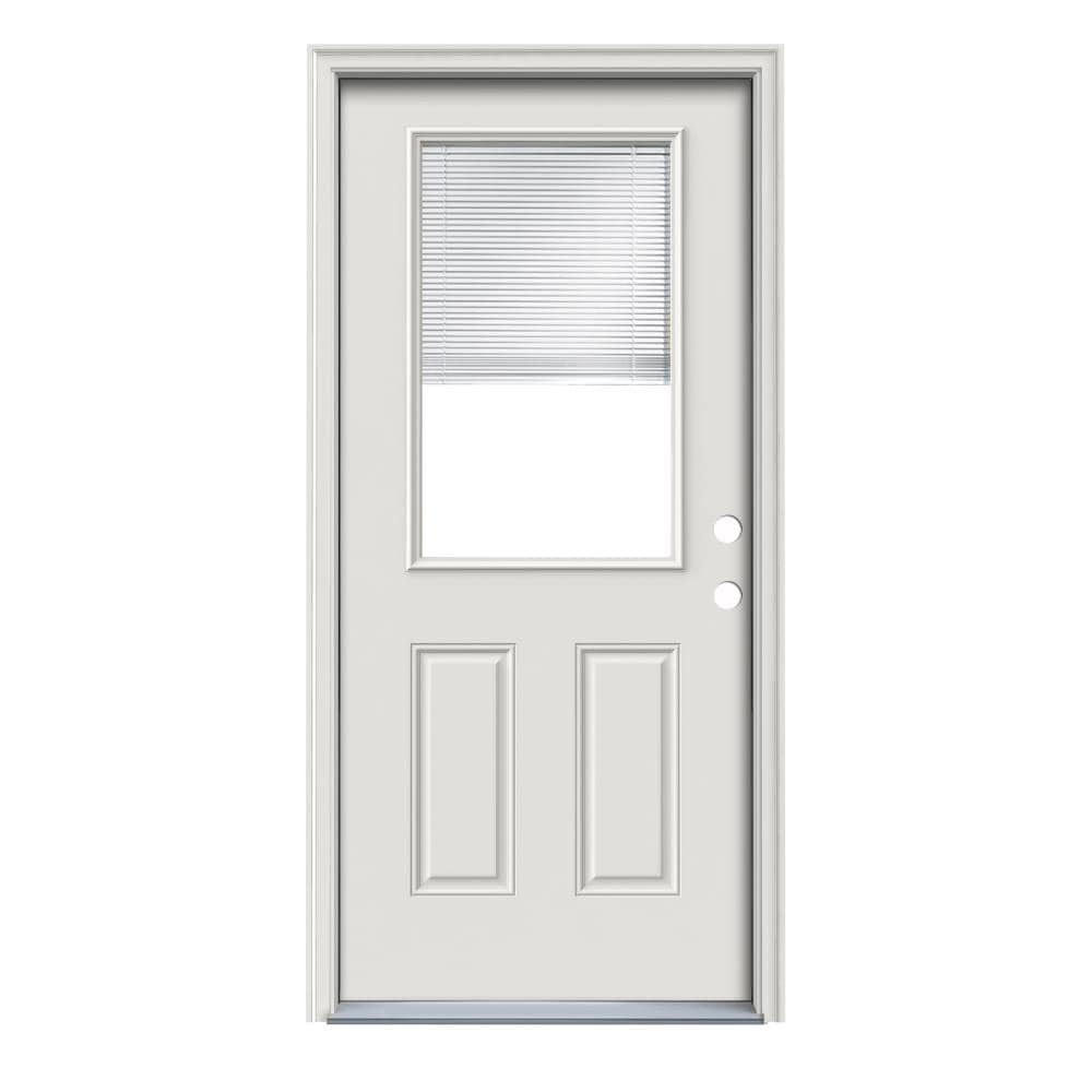 RELIABILT 381363 36-in x 80-in x 4-9/16-in Steel Half lite Left-hand inswing Primed Prehung Front Door with Brickmould Solid core with Blinds
