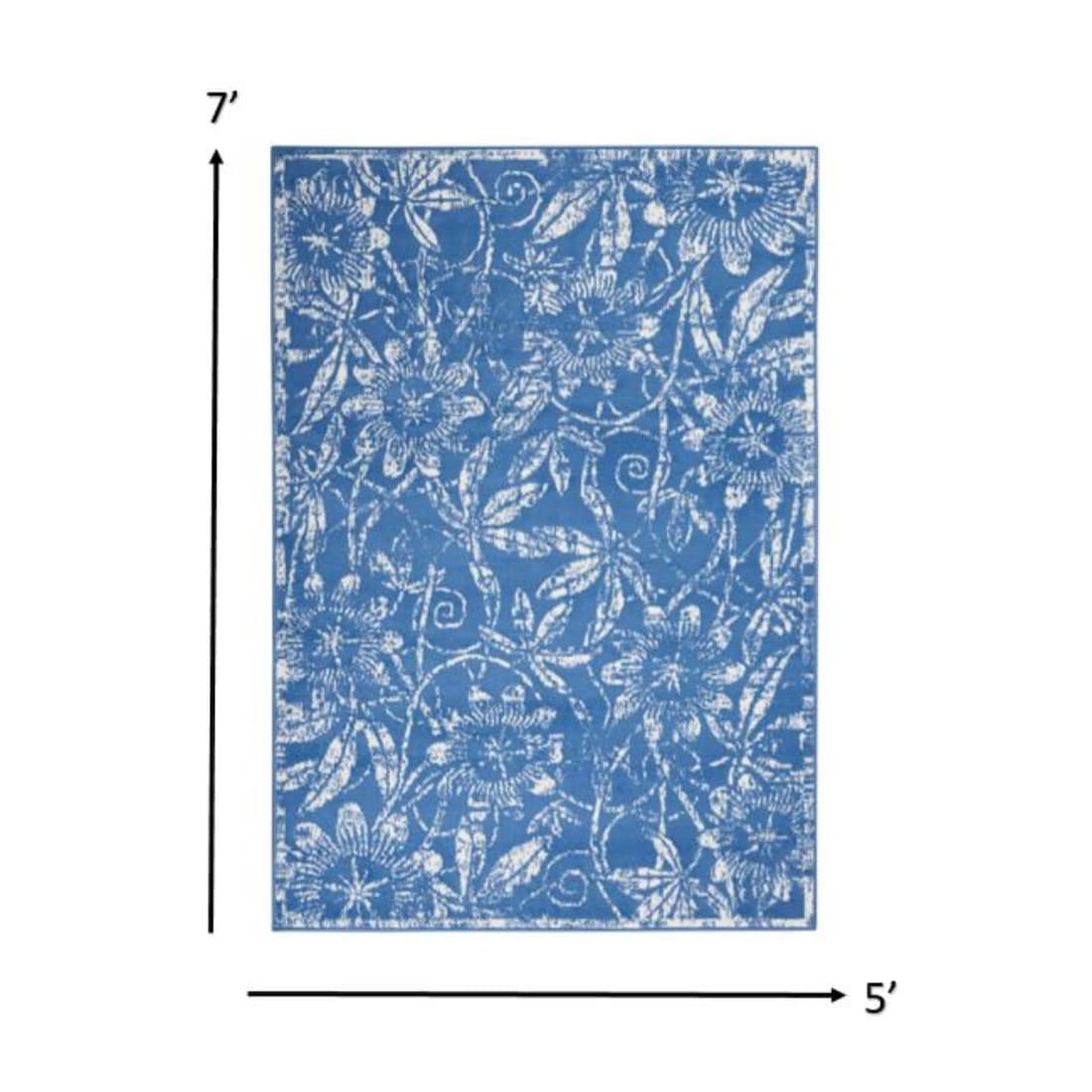 HomeRoots 4000385845 5 x 7 (ft) Polypropylene Blue Rectangular Indoor Floral Area rug