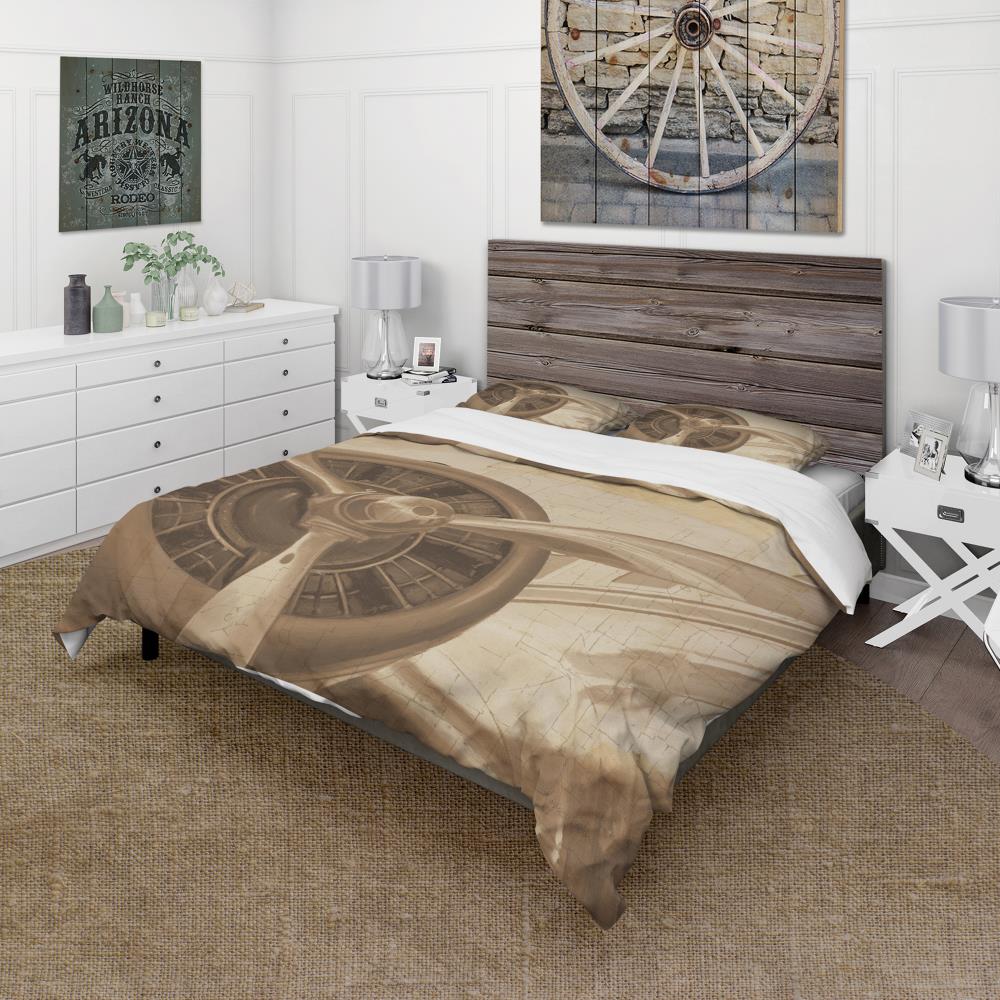 King Sepia Vintage Airplane Microfiber Duvet Cover Set