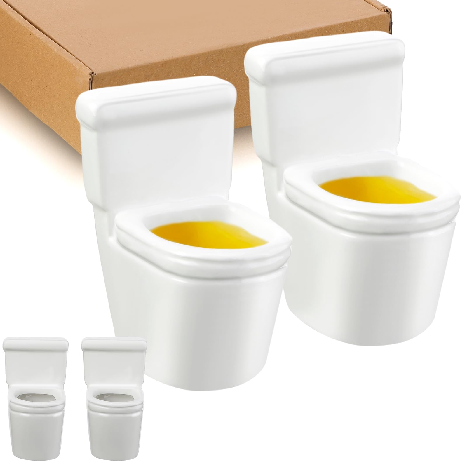 Etokfoks  White Ceramic Toilet Shape Funny Shot Cups Novelty Urinal Mug Drinkware Set of 4 for Adults Parties and Xmas Gag Gifts