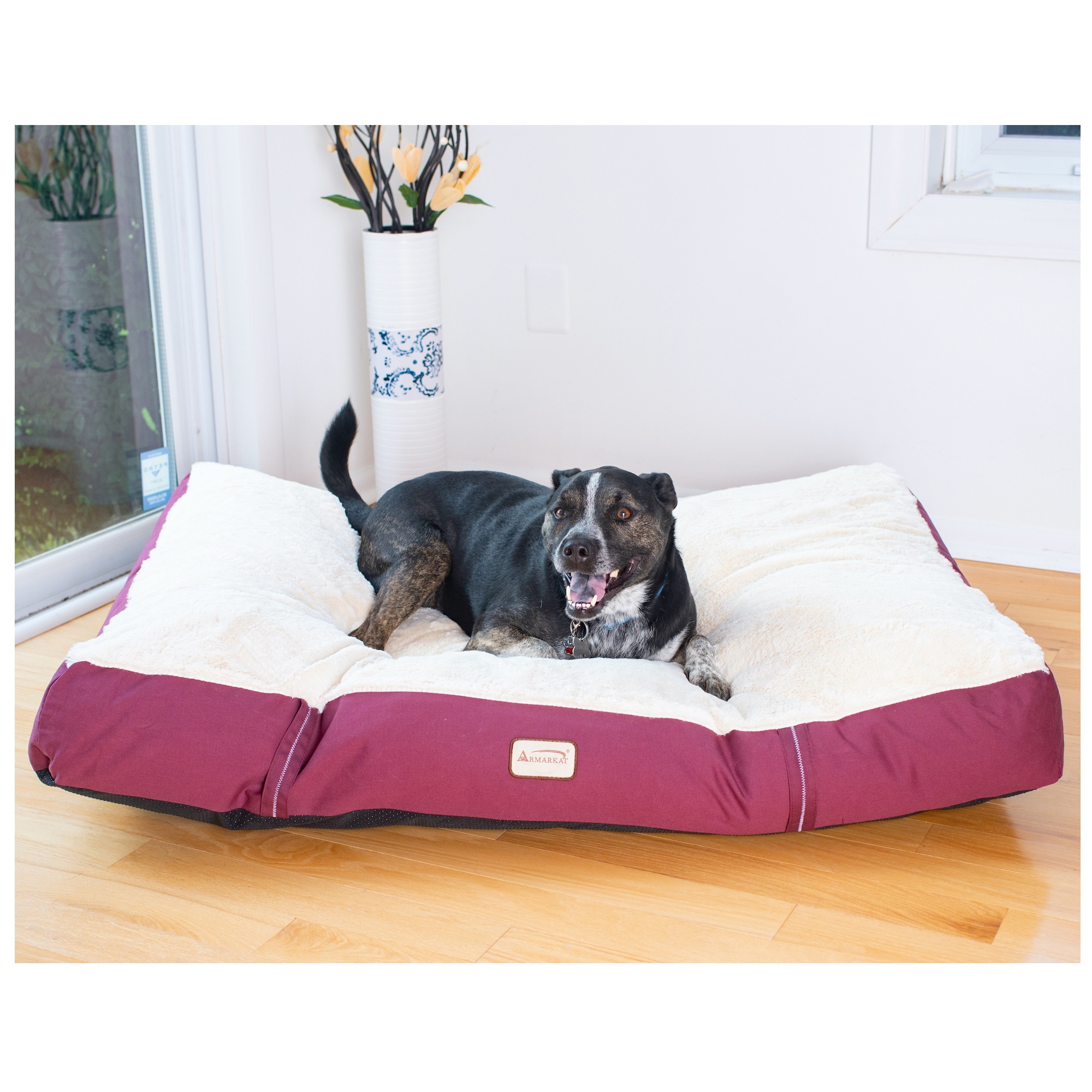 Large Ivory and Burgundy Waterproof Pet Bed Mat