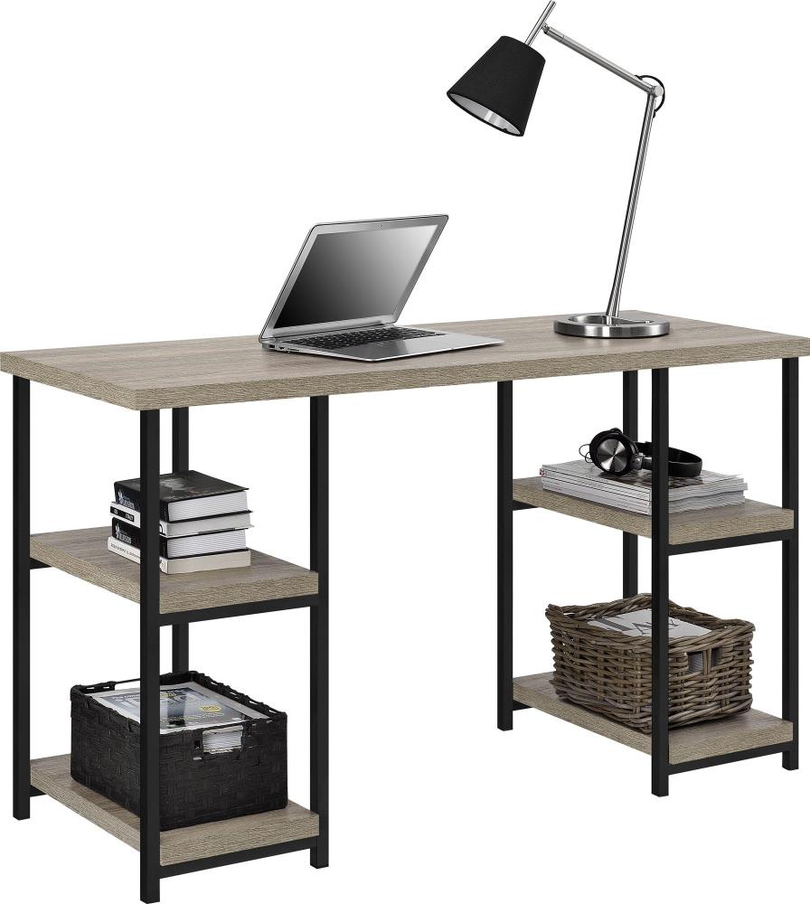 Distressed Gray Oak and Black Executive Double Pedestal Desk