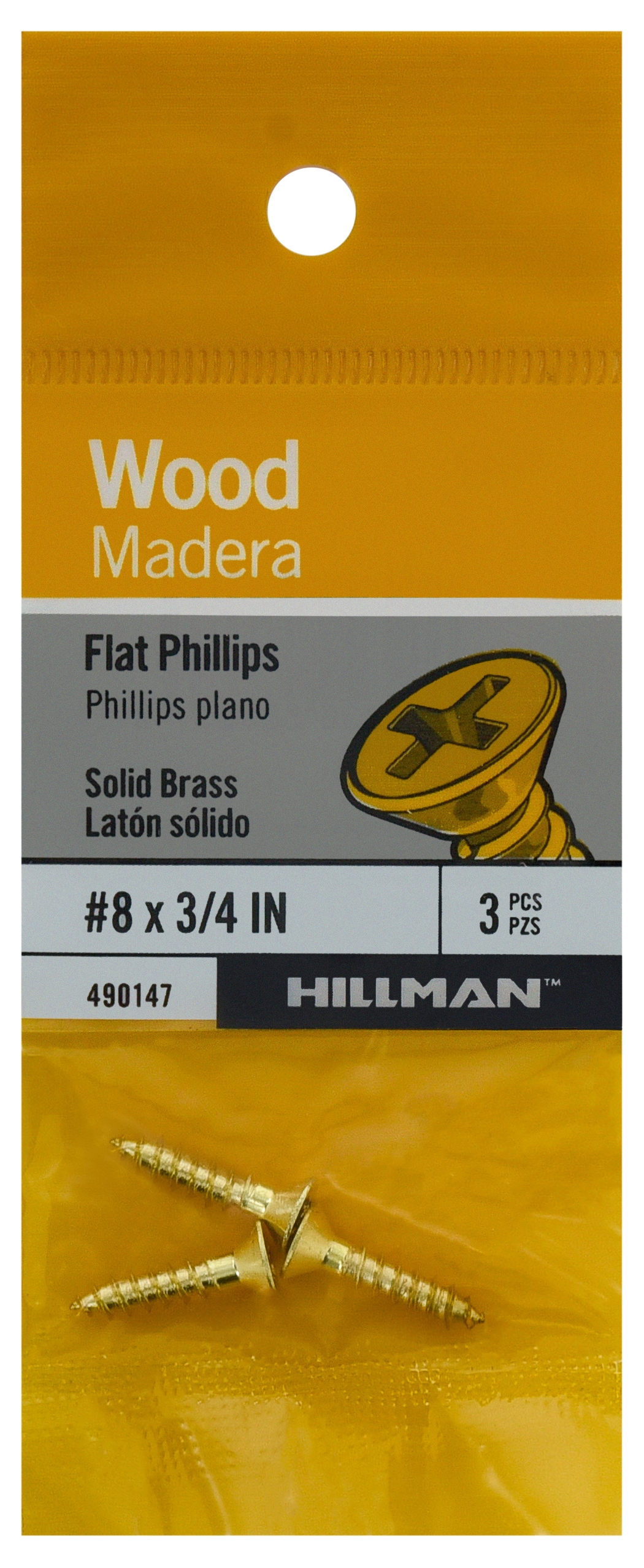 Hillman 490147 #8 x 3/4-in Brass Interior Wood screws ( 3 -Per Box )