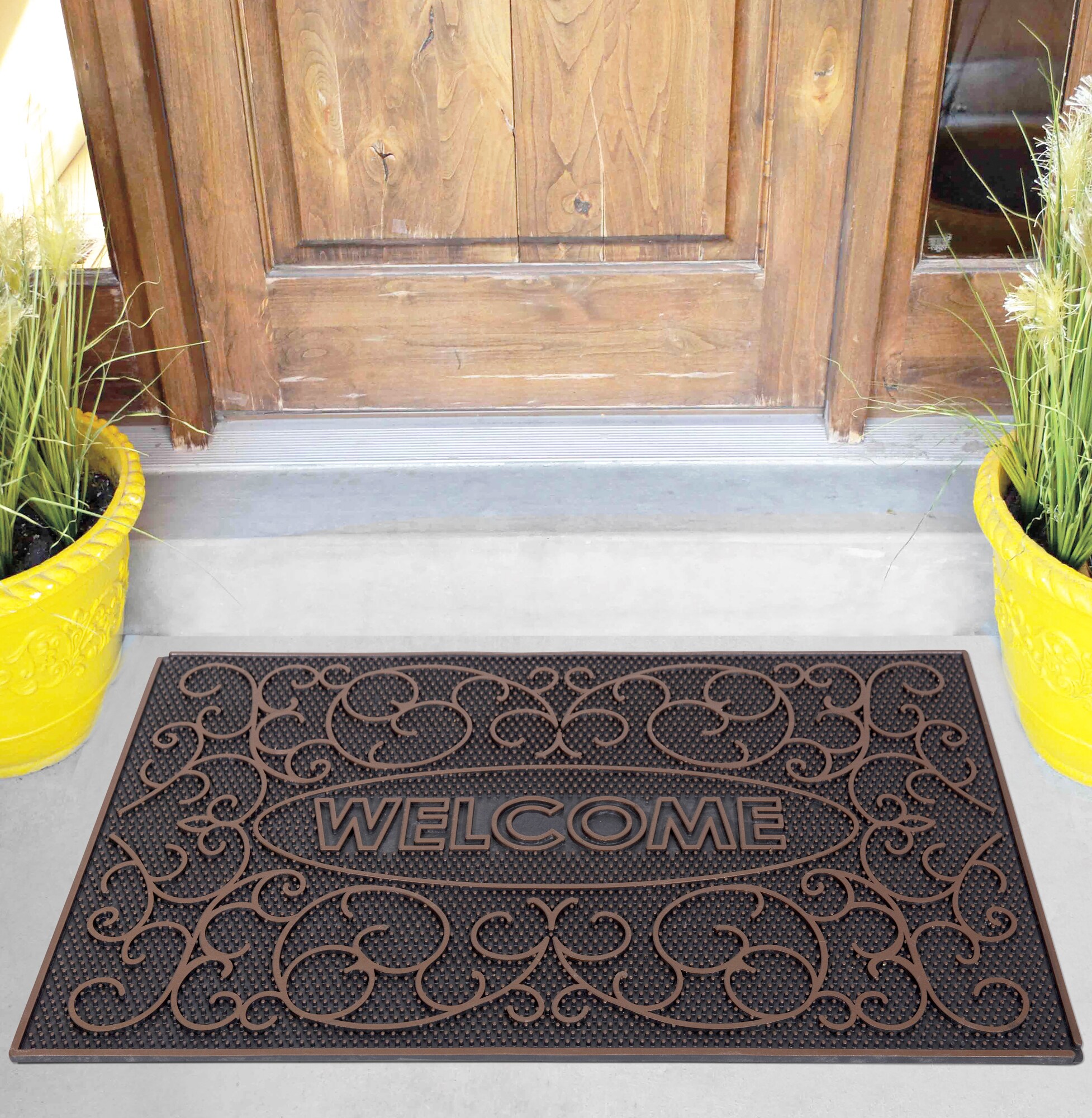 Ottomanson Easy Clean, Waterproof Non-Slip Indoor/Outdoor Rubber Doormat,  18 x 30, Black Circles