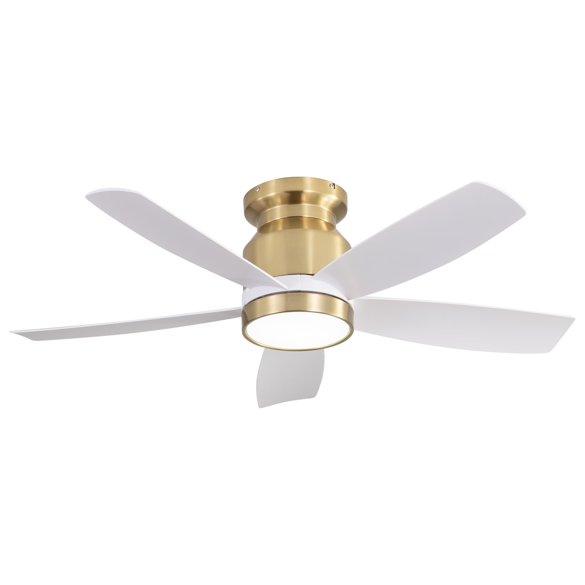 AIKVSXER 42-in Gold with White Blades Adjustable White LED Flush Mount Ceiling Fan With Light and Remote Control Included 5 -Blade