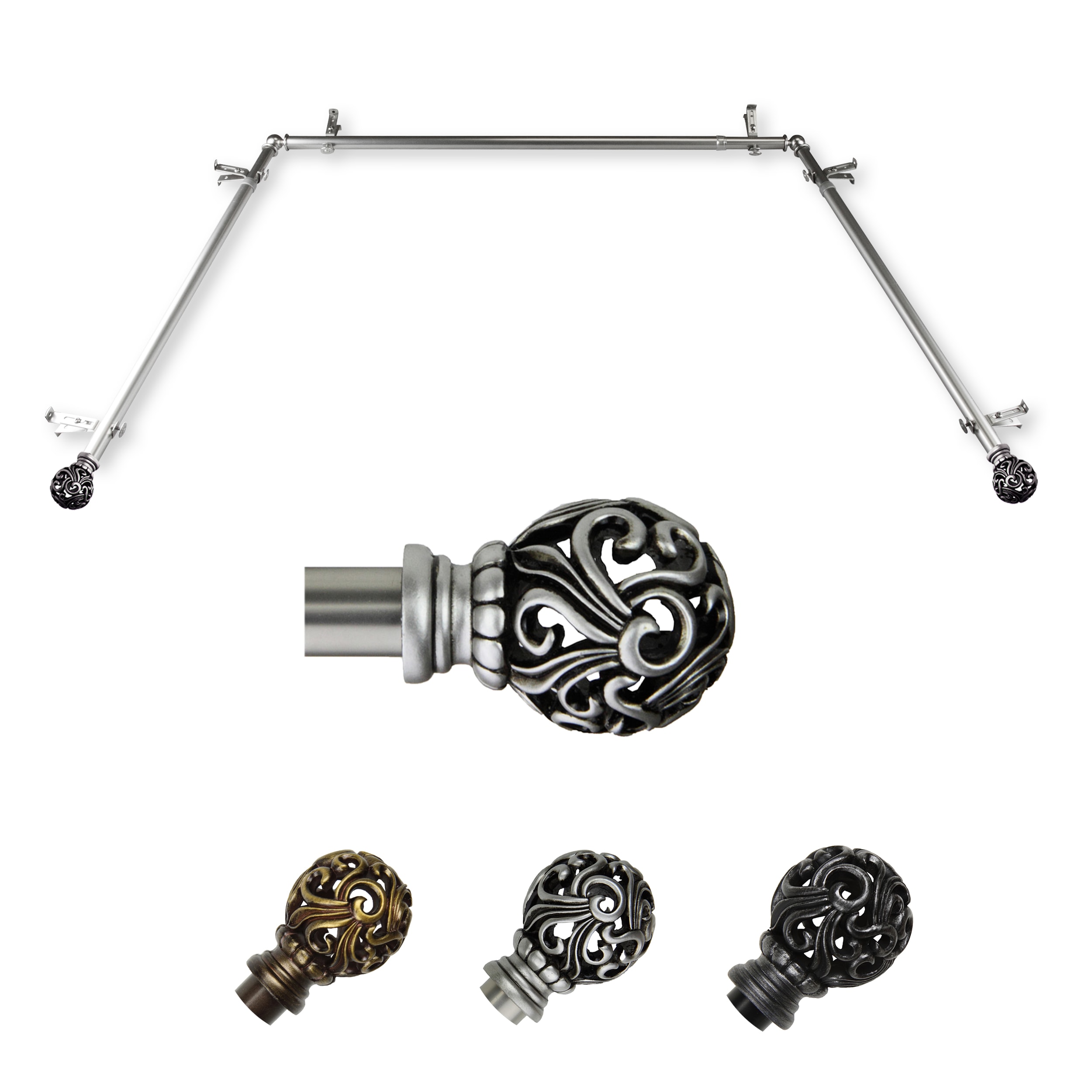 Hart & Harlow L-ABAY-16-5 Bisset 13/16-in Bay Satin nickel Steel Bay window curtain rod with Finials