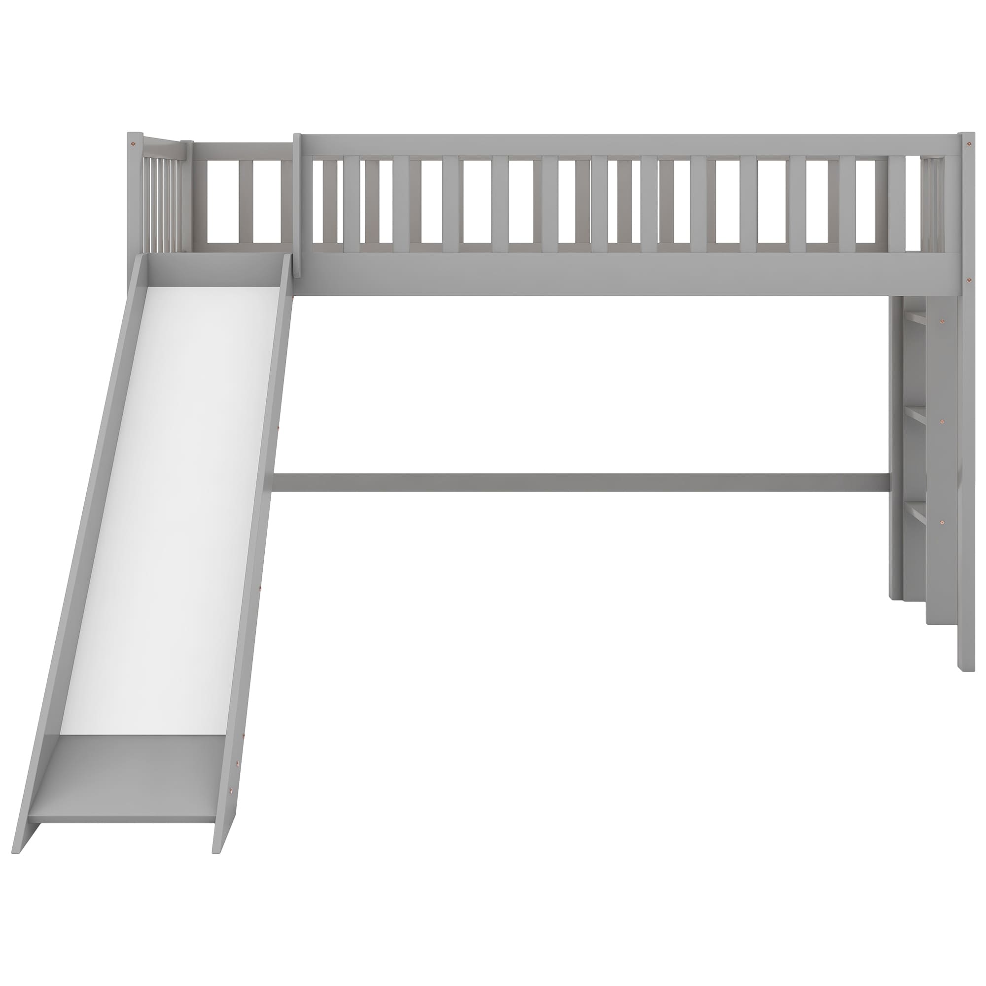 Qualler Contemporary Twin Loft Bed with Slide, White Finish, Solid Wood Frame, UnderBed Storage