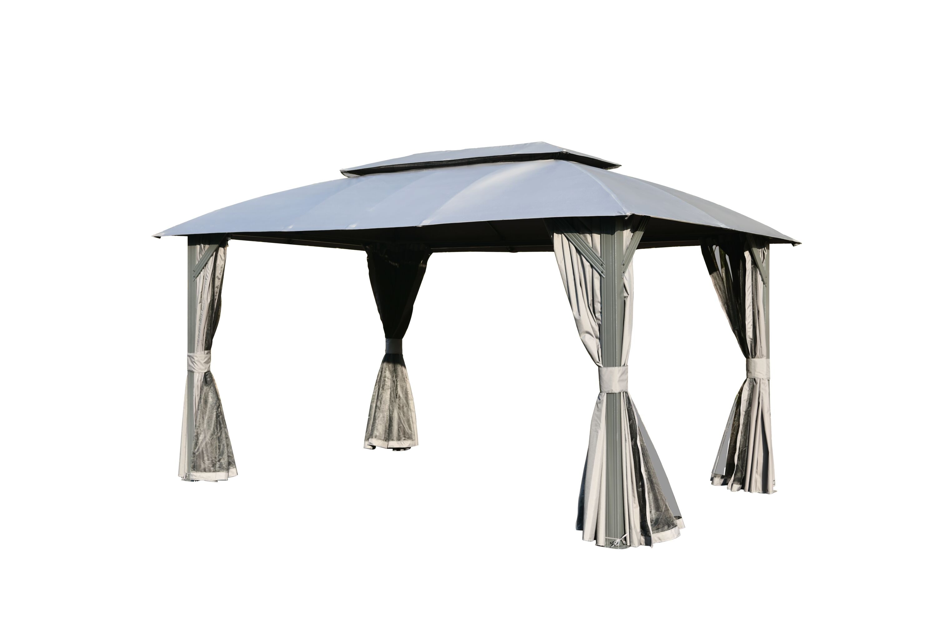 LOVMOR SF-M-W1859S00082 Gazebo 10x14FT Outdoor Gazebo with Double Roofs Privacy Curtains Mosquito Nettings Heavy Duty Metal Frame Party Tent Canopy for Patio Backyard Deck Lawn Grey