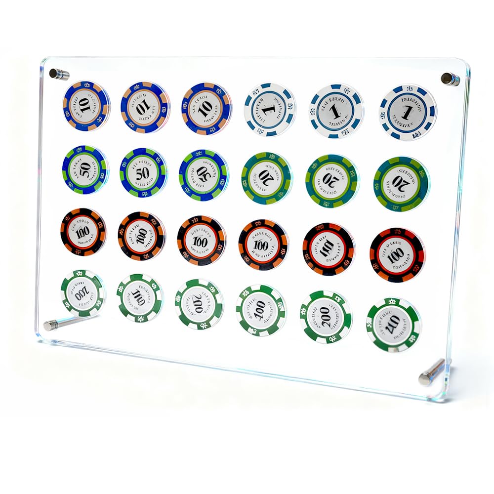 Anqtovp  24pcs Acrylic Poker Chip Holder Display Case for Challenge Coins Casino Chips Wall Mounted or Tabletop Organizer for Collectors