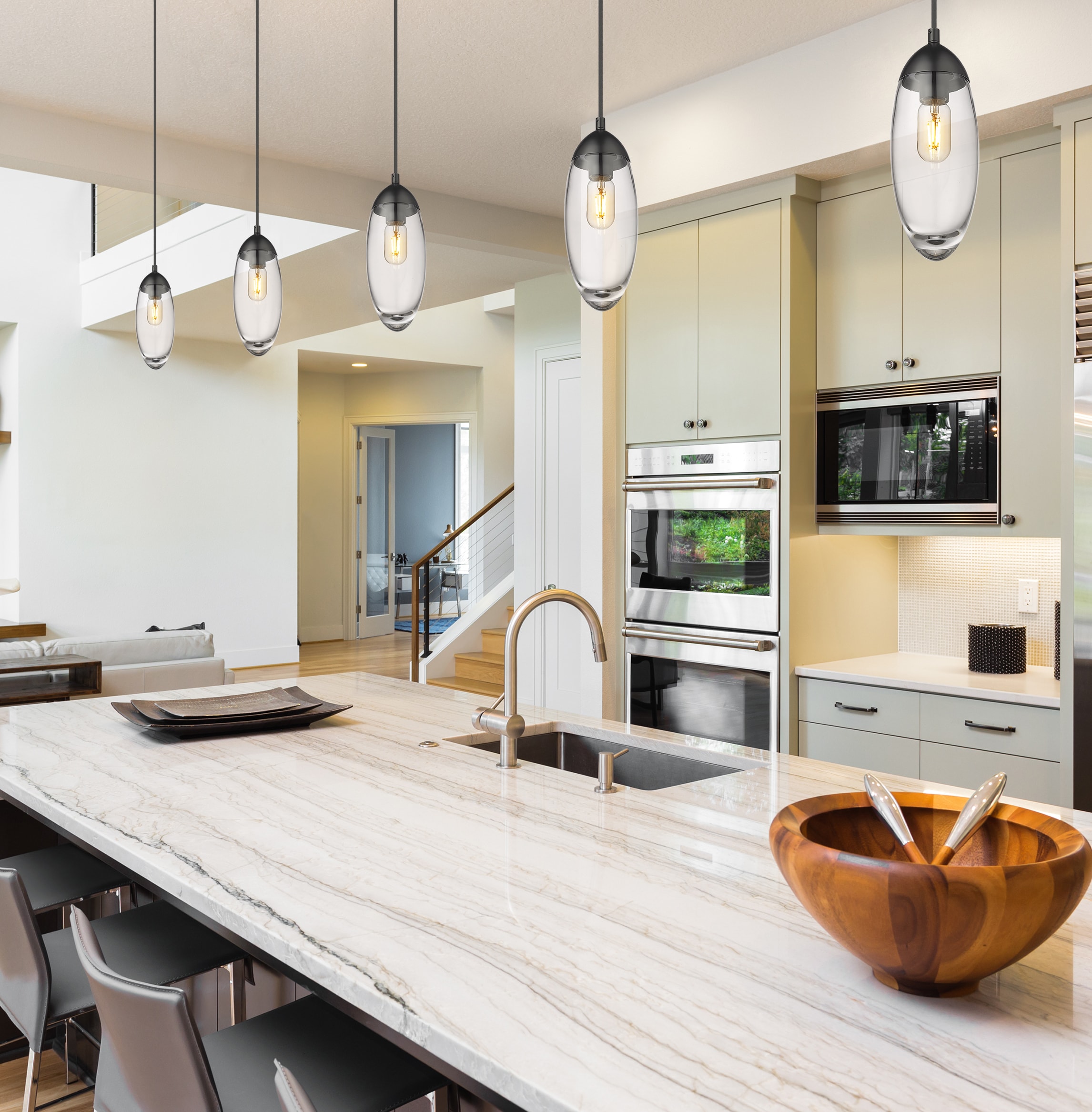 Matte Black Glass and Nickel Indoor/Outdoor Pendant Light