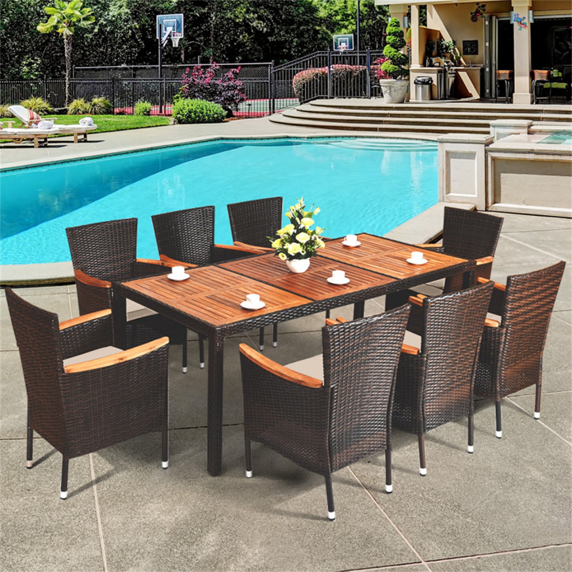 9 piece outdoor cheap dining set with umbrella