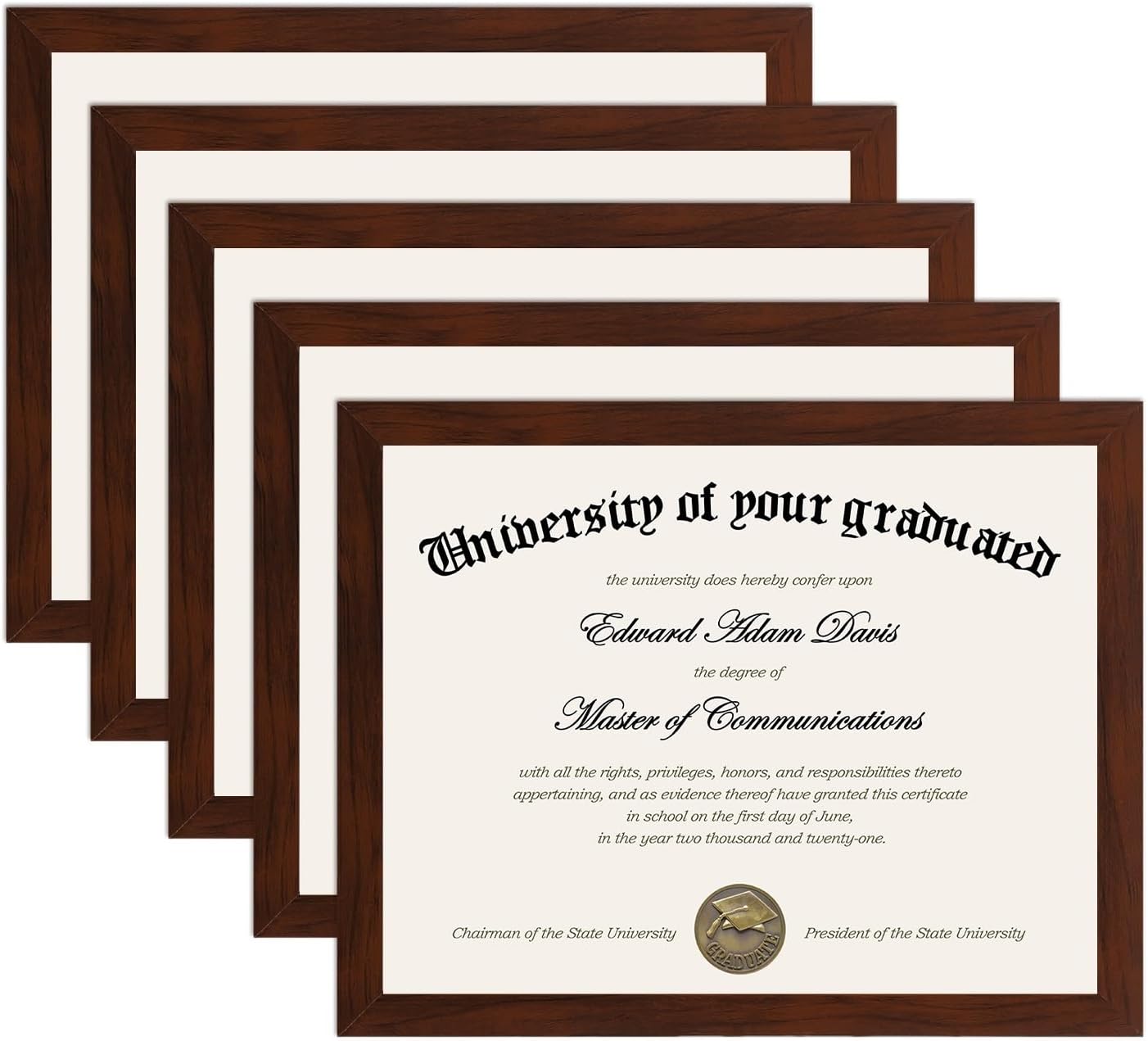 Upsimples B08XM4QL6J 8.5x11 Certificate Frame with Clear Plexiglass for Diploma Degree and Document Display Wall or Tabletop Mahogany 5 Pack