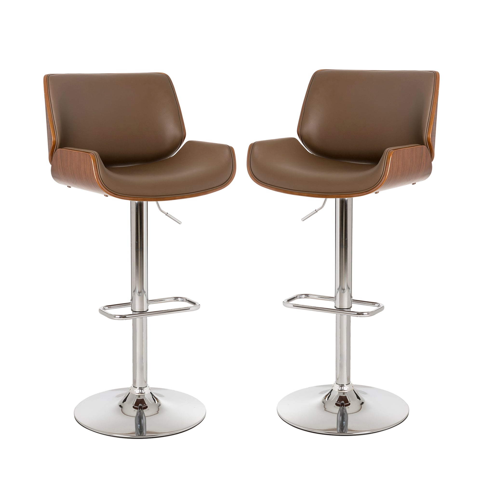 Glitzhome 2000900017 Set of 2 33.75-in H Tall Upholstered Swivel Metal Bar Stool with Arms & Back