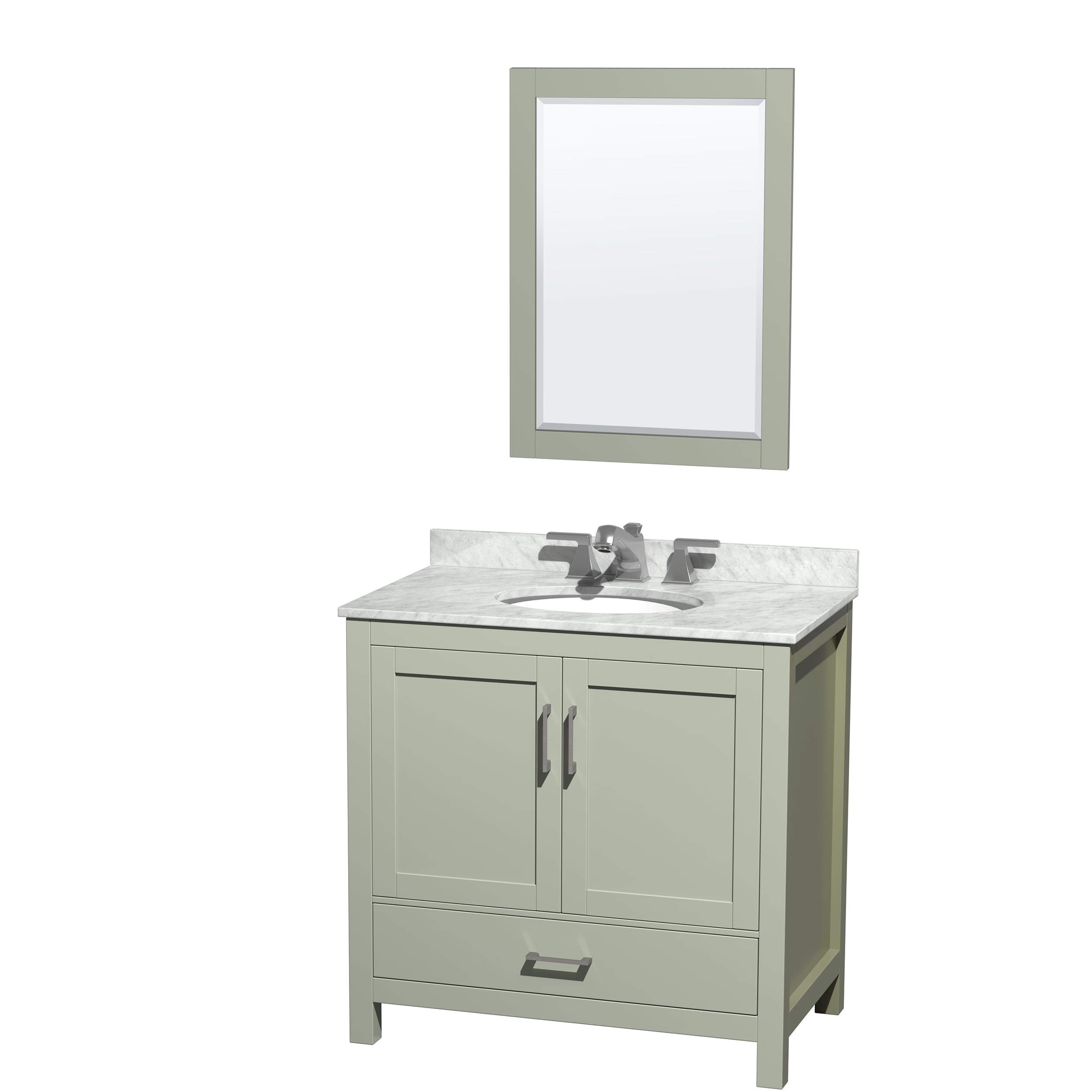 Wyndham Collection WCS141436SLGCMUNOM24 Sheffield 36-in Light Green Undermount Single Sink Bathroom Vanity with White Carrara Marble Top (Mirror Included)