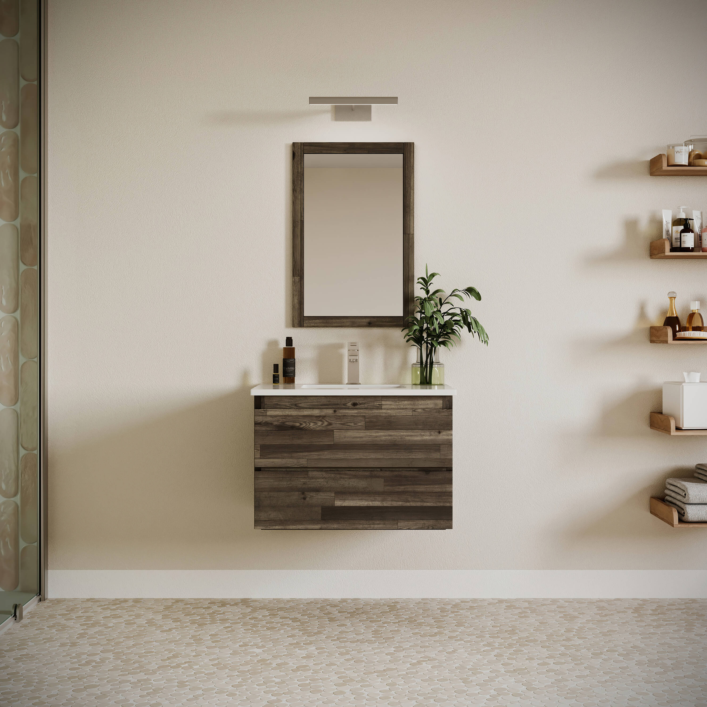 Fresca FCB3130ACA-CWH-U Formosa 30-in Acacia Wood Undermount Single sink Floating Bathroom Vanity with White Quartz Top