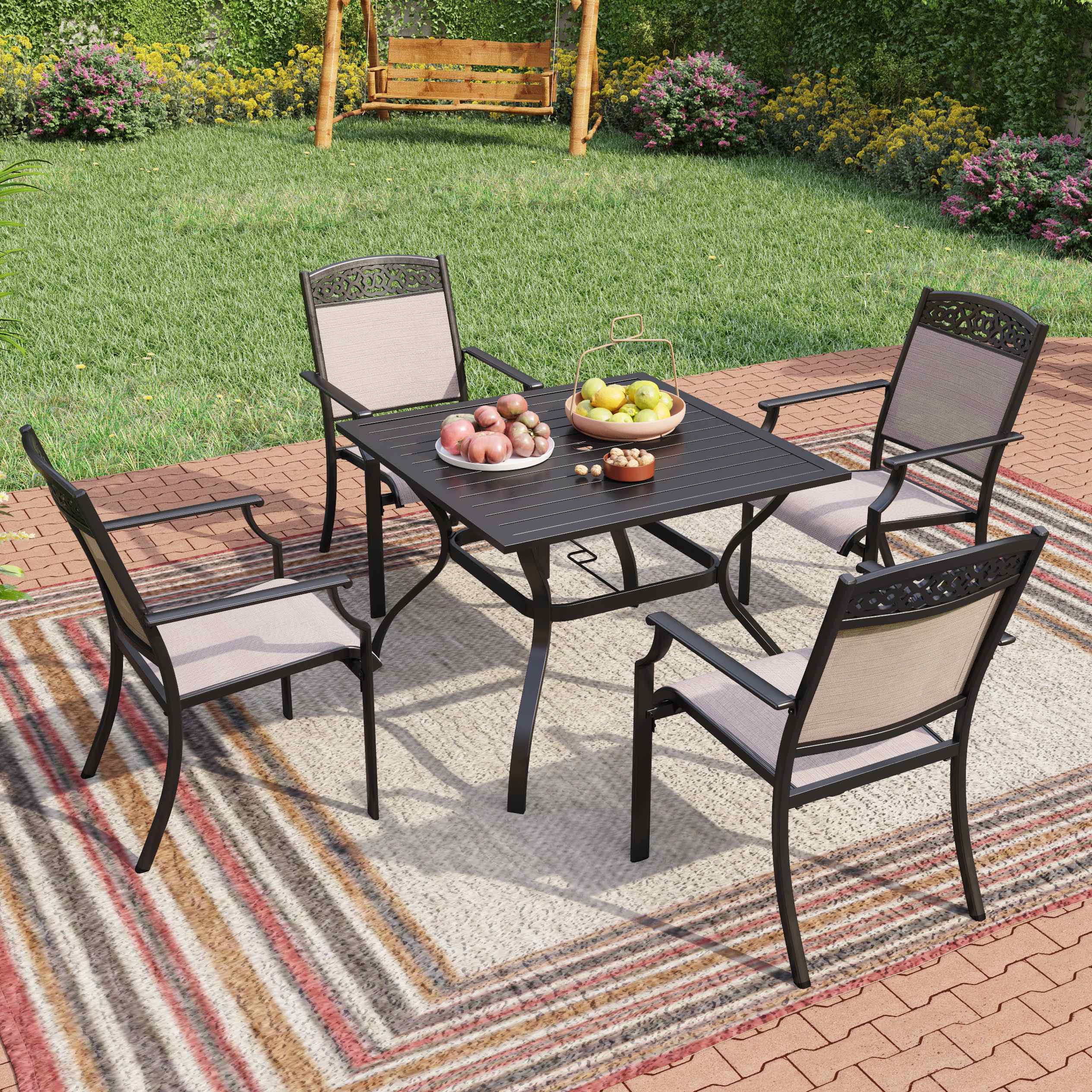 Sunshine Valley COCOS 5-Piece Black Patio Dining Set Steel Square Table ...