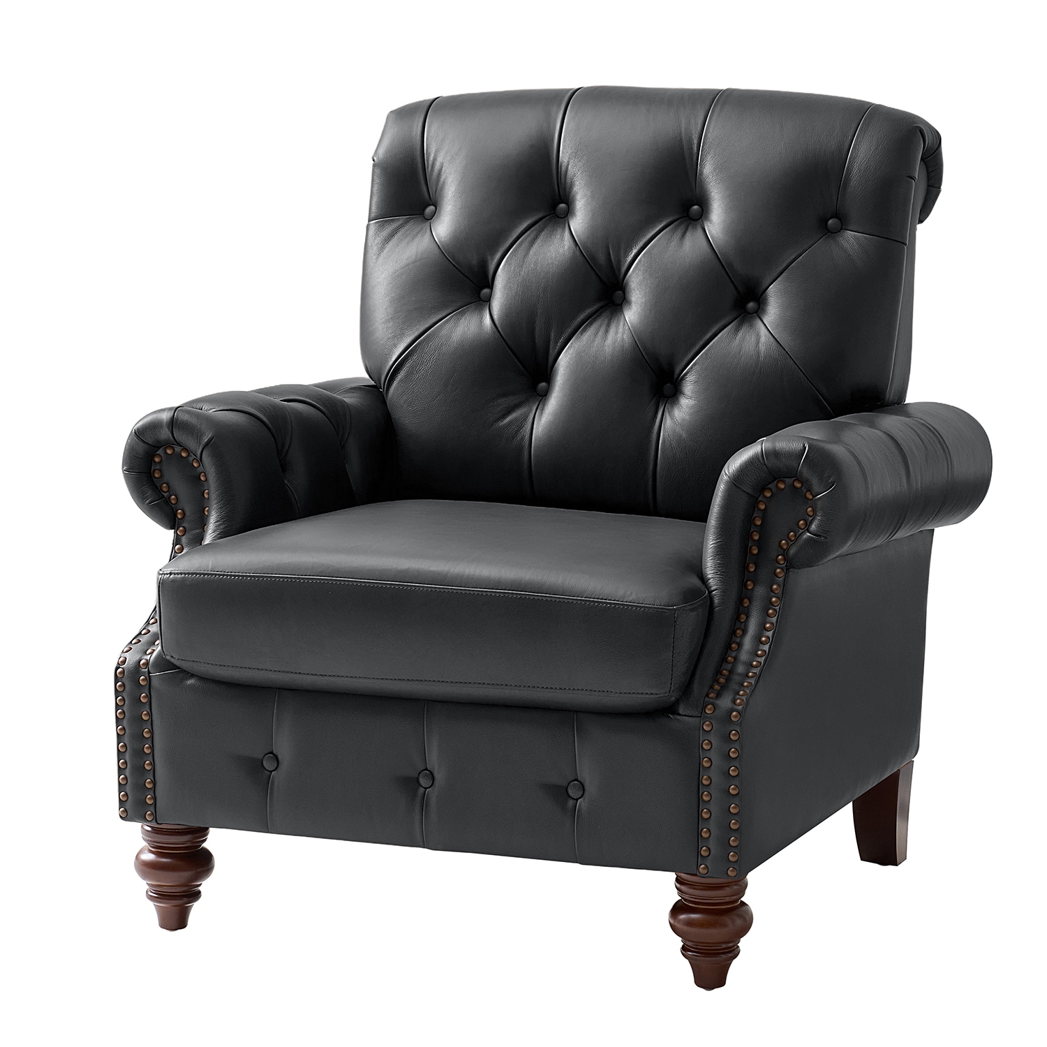 14 Karat Home Vivian 36.5-in W Casual BLACK Leather Accent Armchair