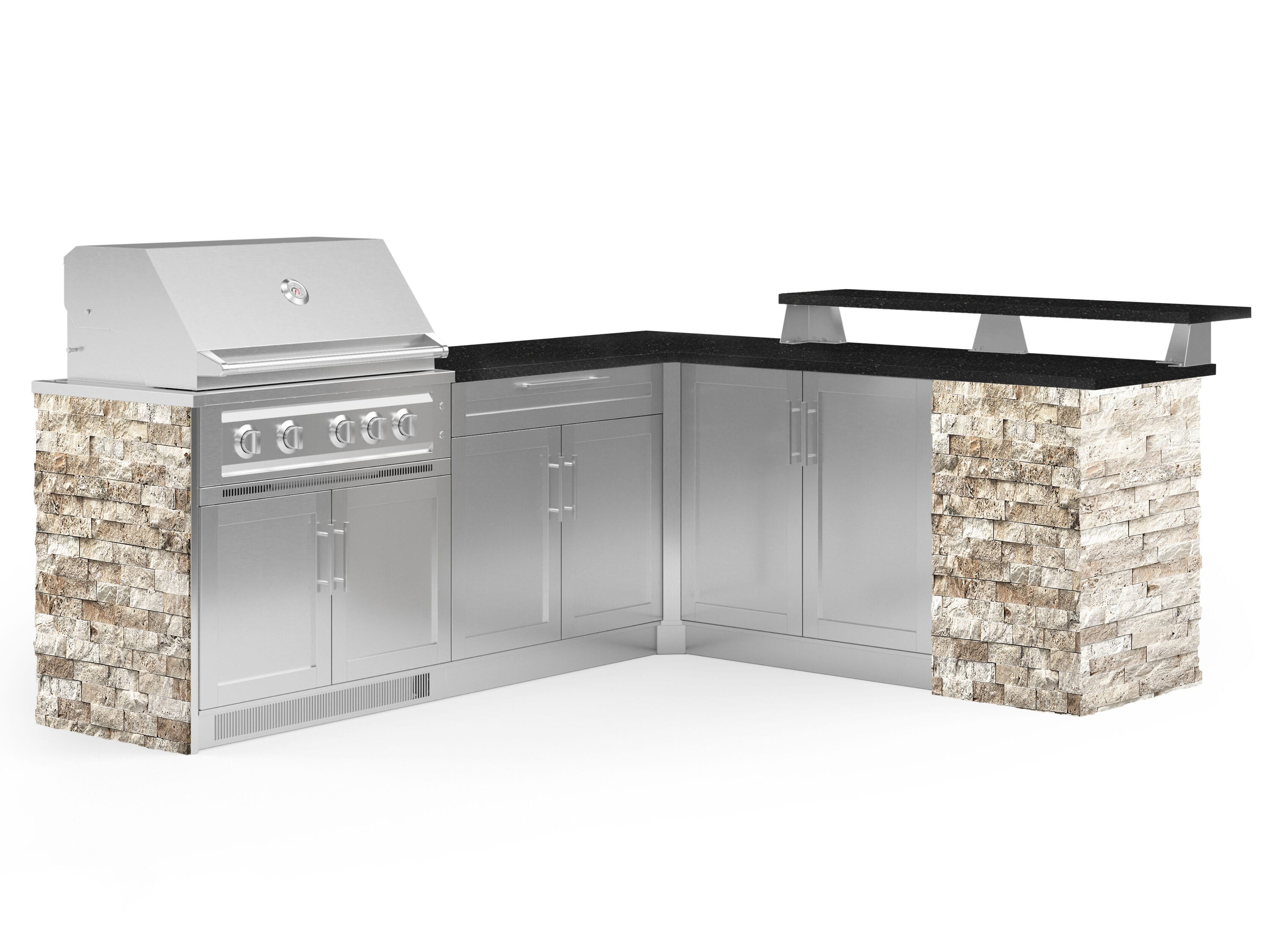 NewAge Products 69382 Signature Series Cabinets Platinum Grill 8 -Piece 99.94-in W x 83.52-in D x 51-in H Modular Outdoor Kitchen Set 5 Burners