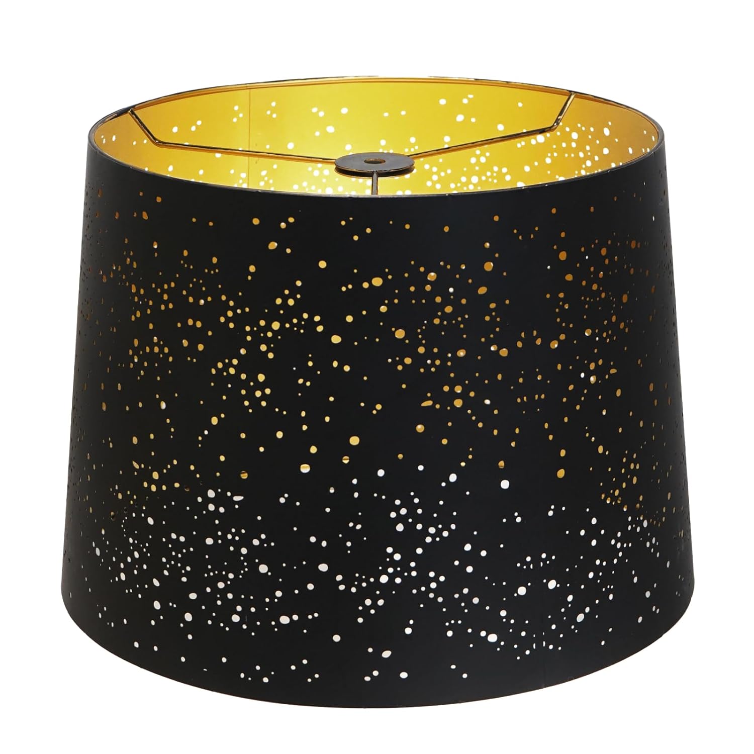 Alucset Drum Lamp Shade 12x14x10 Inch Spider Fitter Metal Etched Star Pattern Black and Gold Interior for Table Lamps and Floor Lamps
