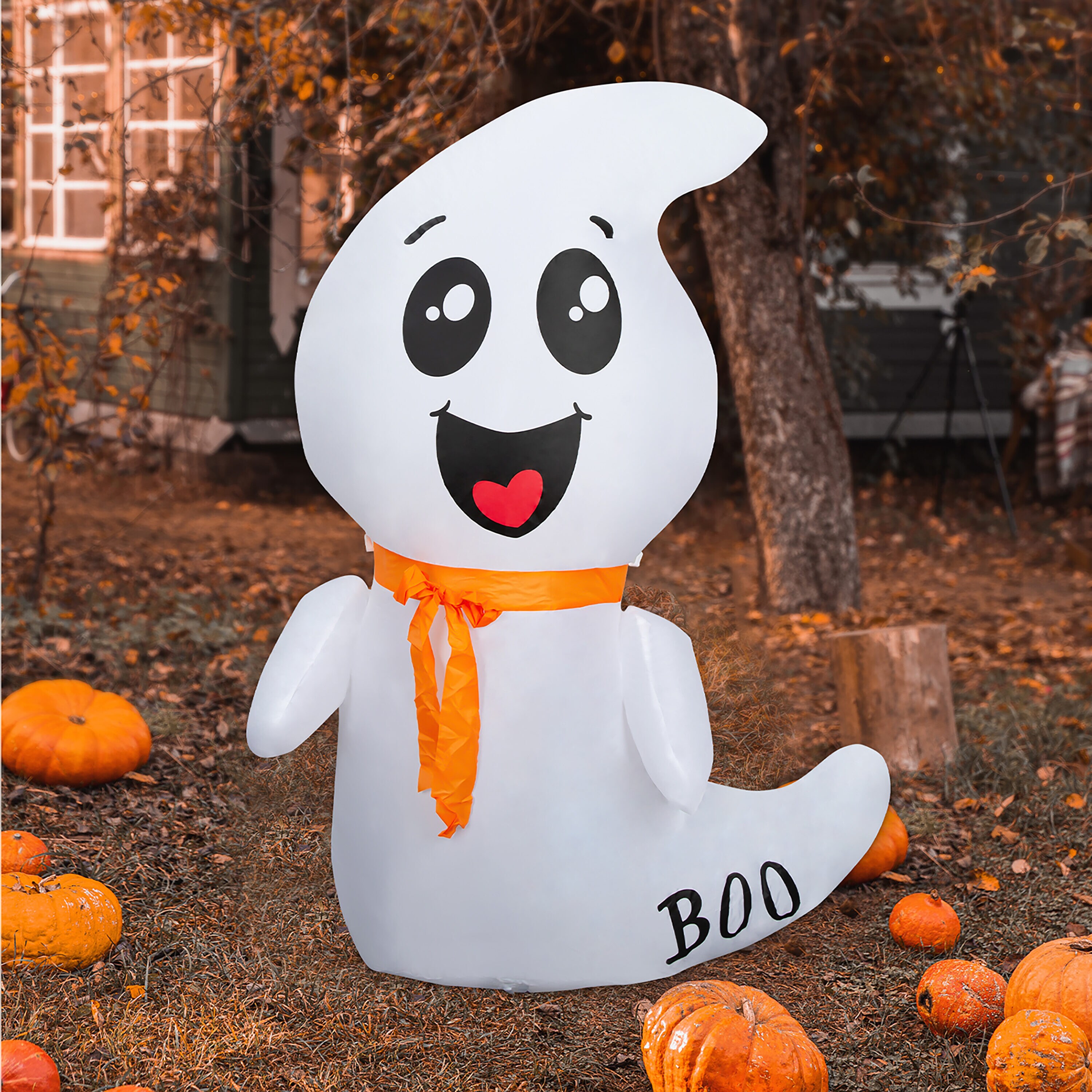 GOOSH 4 FT Halloween Inflatable Outdoor White Cute Ghost with Build-in ...