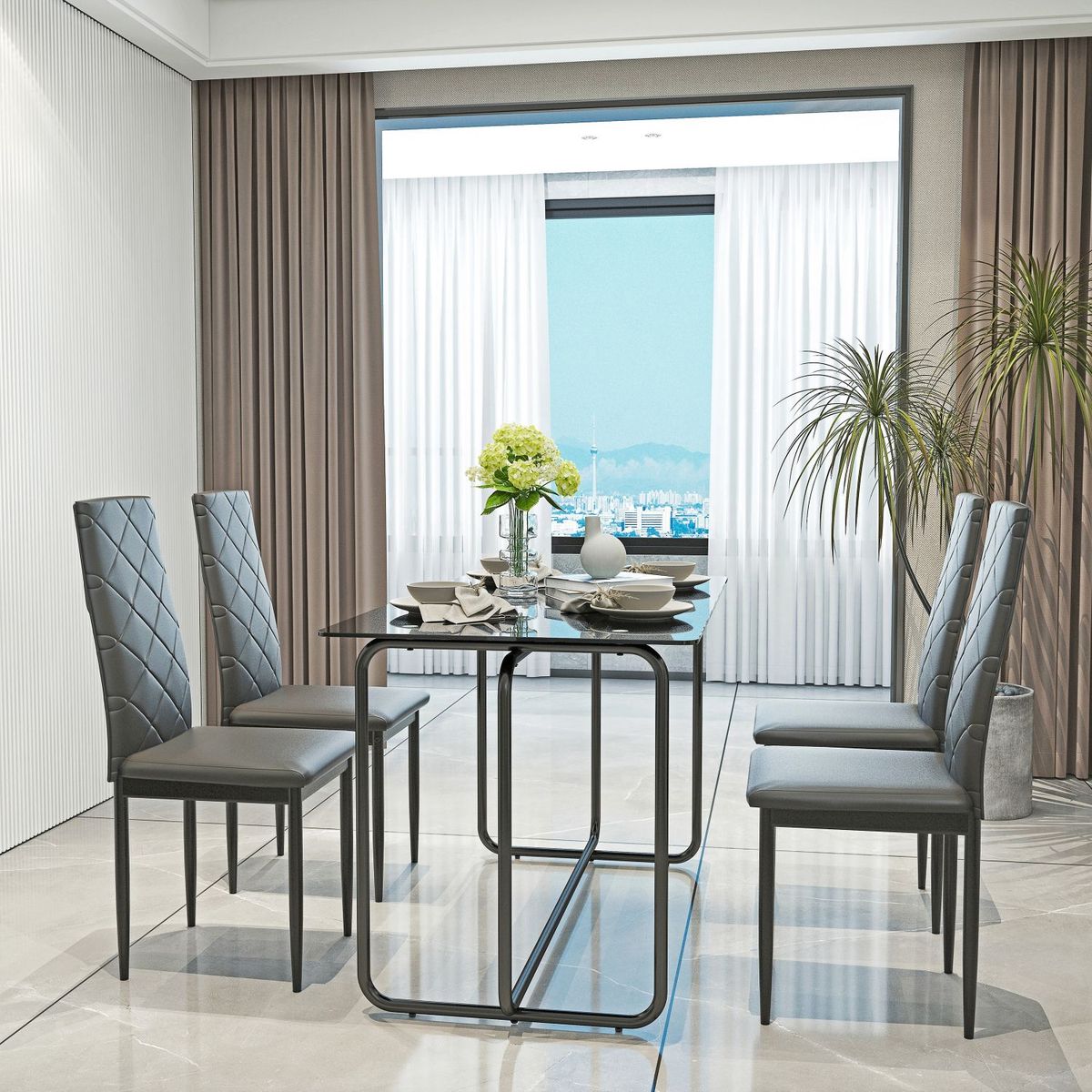 JASMODER W241S00025 Black Contemporary/Modern Dining Room Set with Rectangular Table ( Seats 4 )