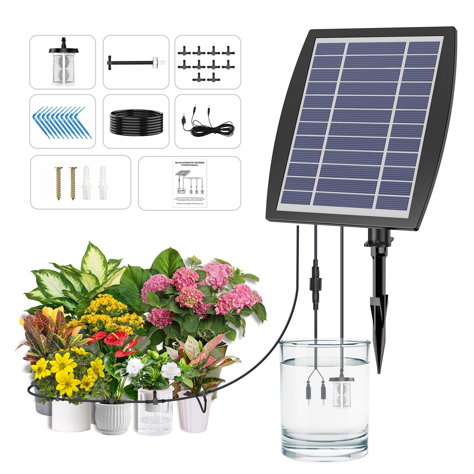 KIWDZFU  Solar Drip Irrigation System Supports 20 to 30 Pots with 12 Timing Modes Automatic Plant Watering Kit for Outdoor and Indoor Garden Use