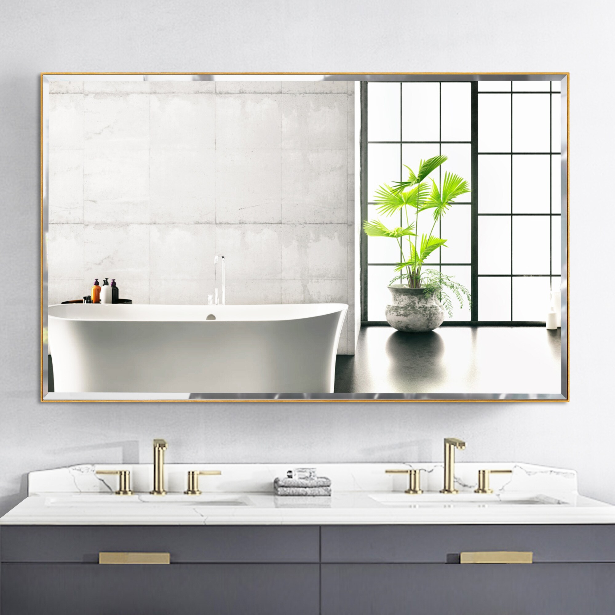 Getledel 48 In X 30 In Framed Tilting Bathroom Vanity Mirror Gold In The Bathroom Mirrors 0335