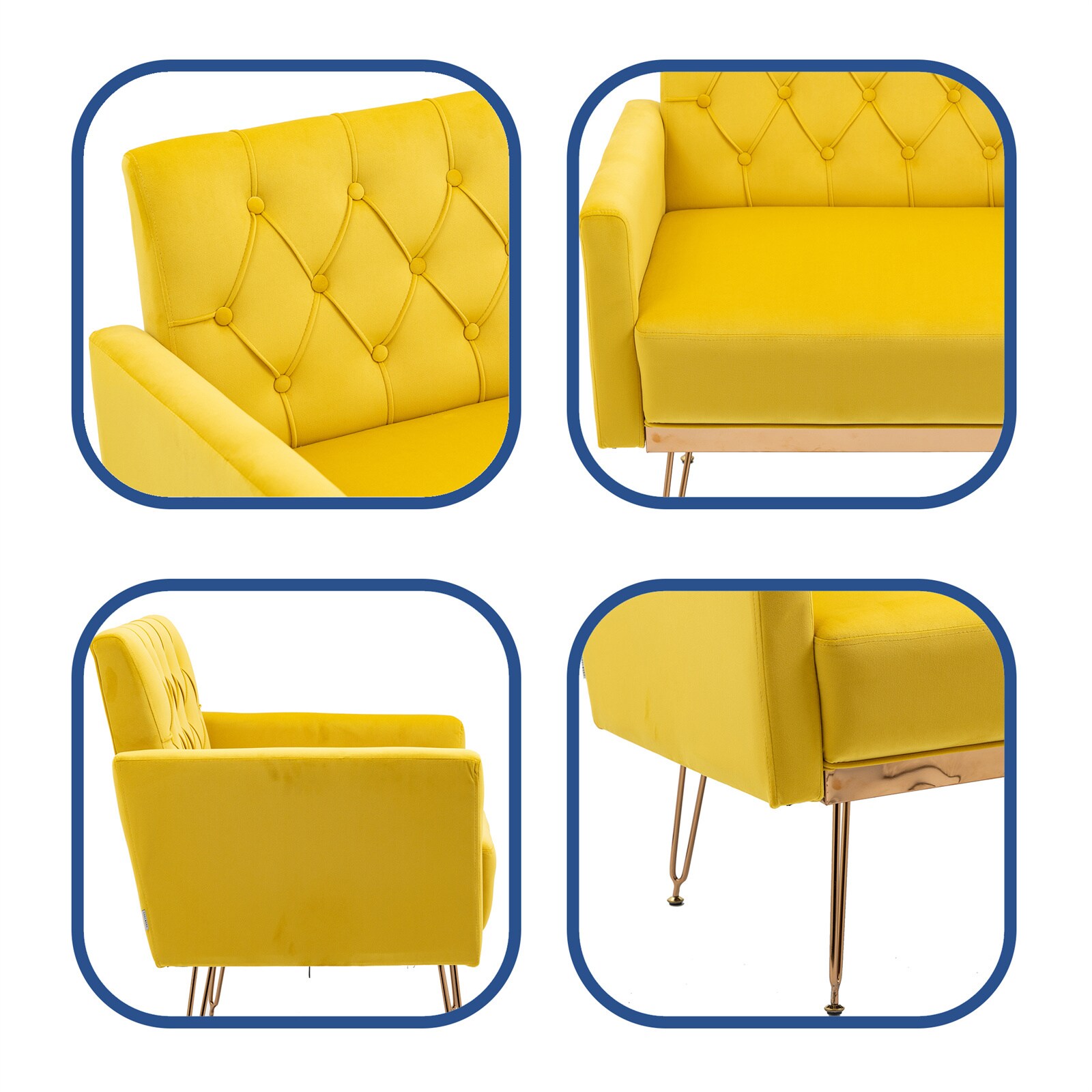 BESTCOSTY Contemporary Mustard Yellow Accent Chair With Metal Frame   63523471 