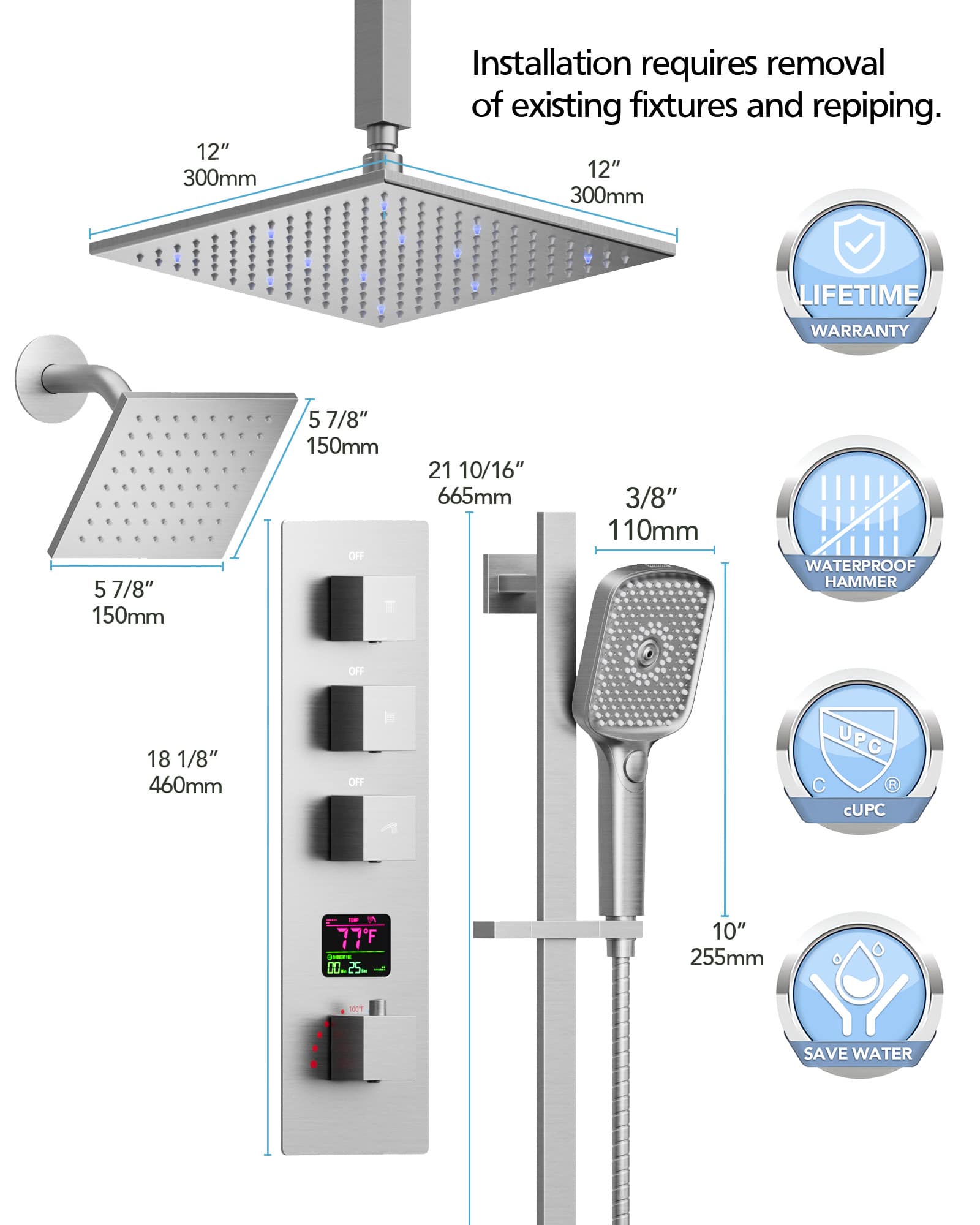 EVERSTEIN SFS-1071-NK12 Showerhead-Bar-Panels - View #12