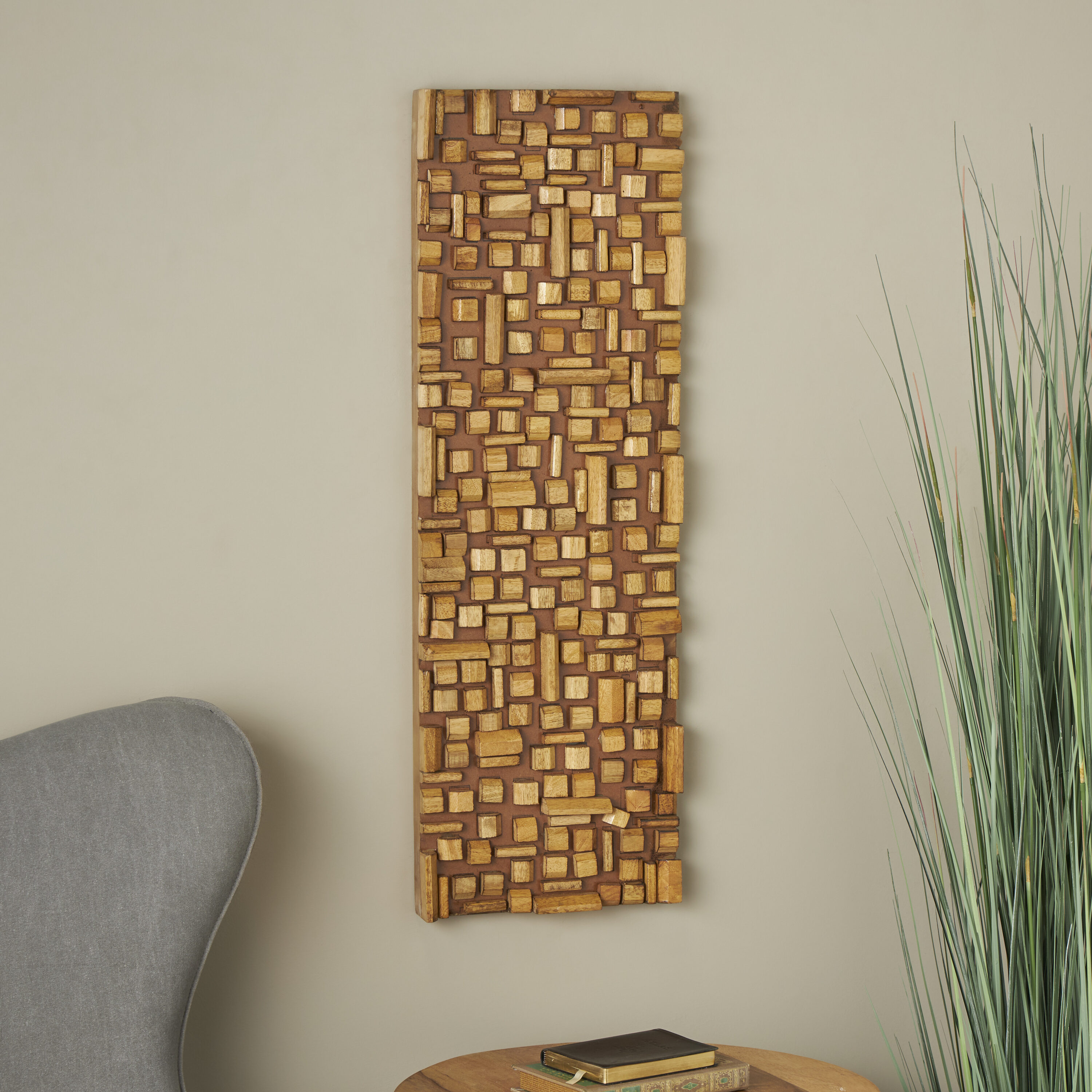Grayson Lane 821729 36-Inches W x 12-Inches H Wood Handmade Block Abstract Wall sculpture