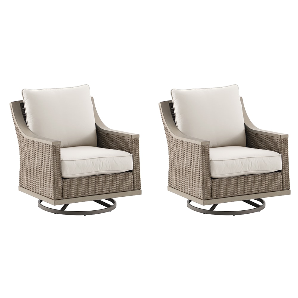 allen + roth FRS81528CS Rosedale Set of 2 Woven Tan Steel Frame Swivel rocker Conversation Chair with Cream Cushioned Seat