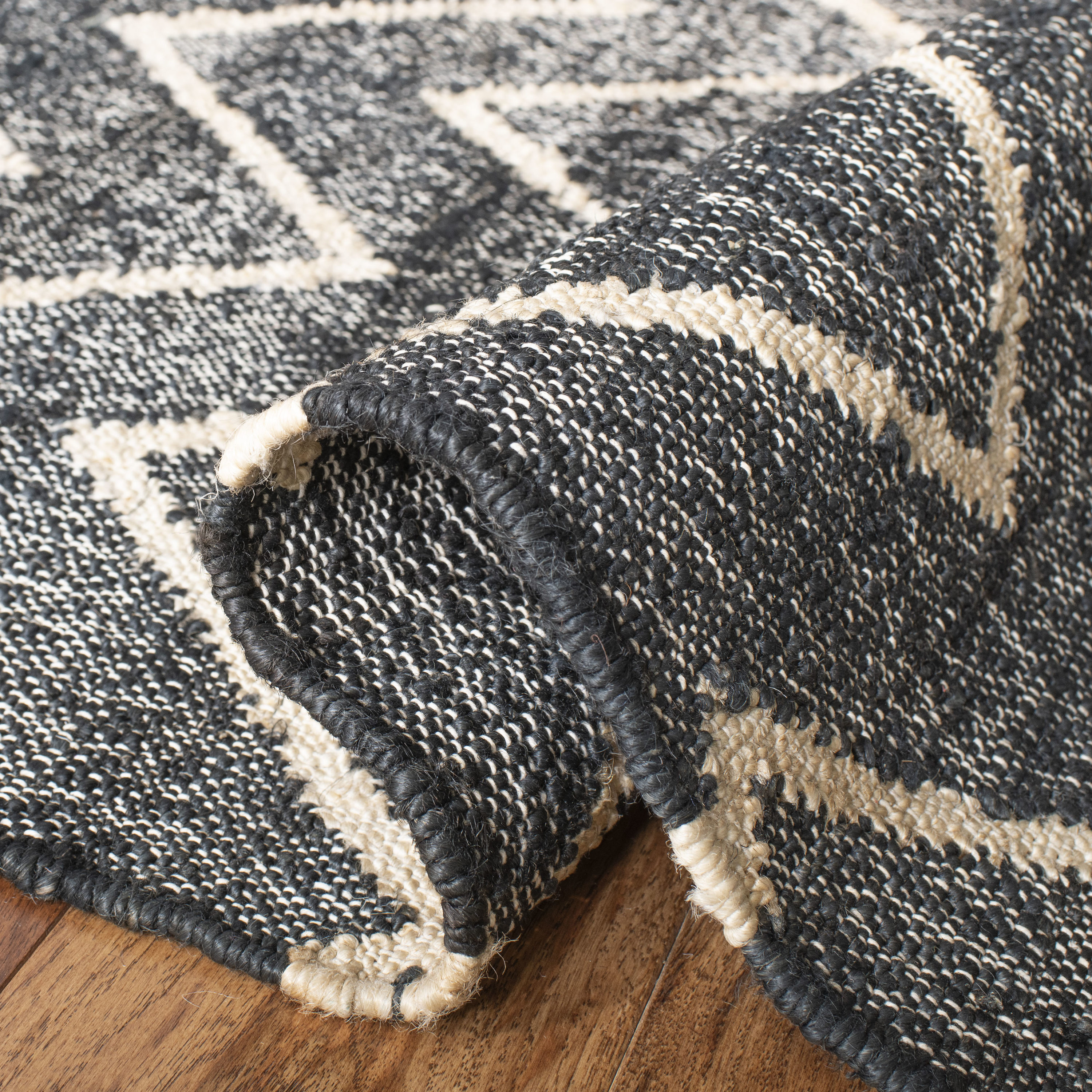 Handmade Charcoal and Natural Wool Cotton Round Area Rug