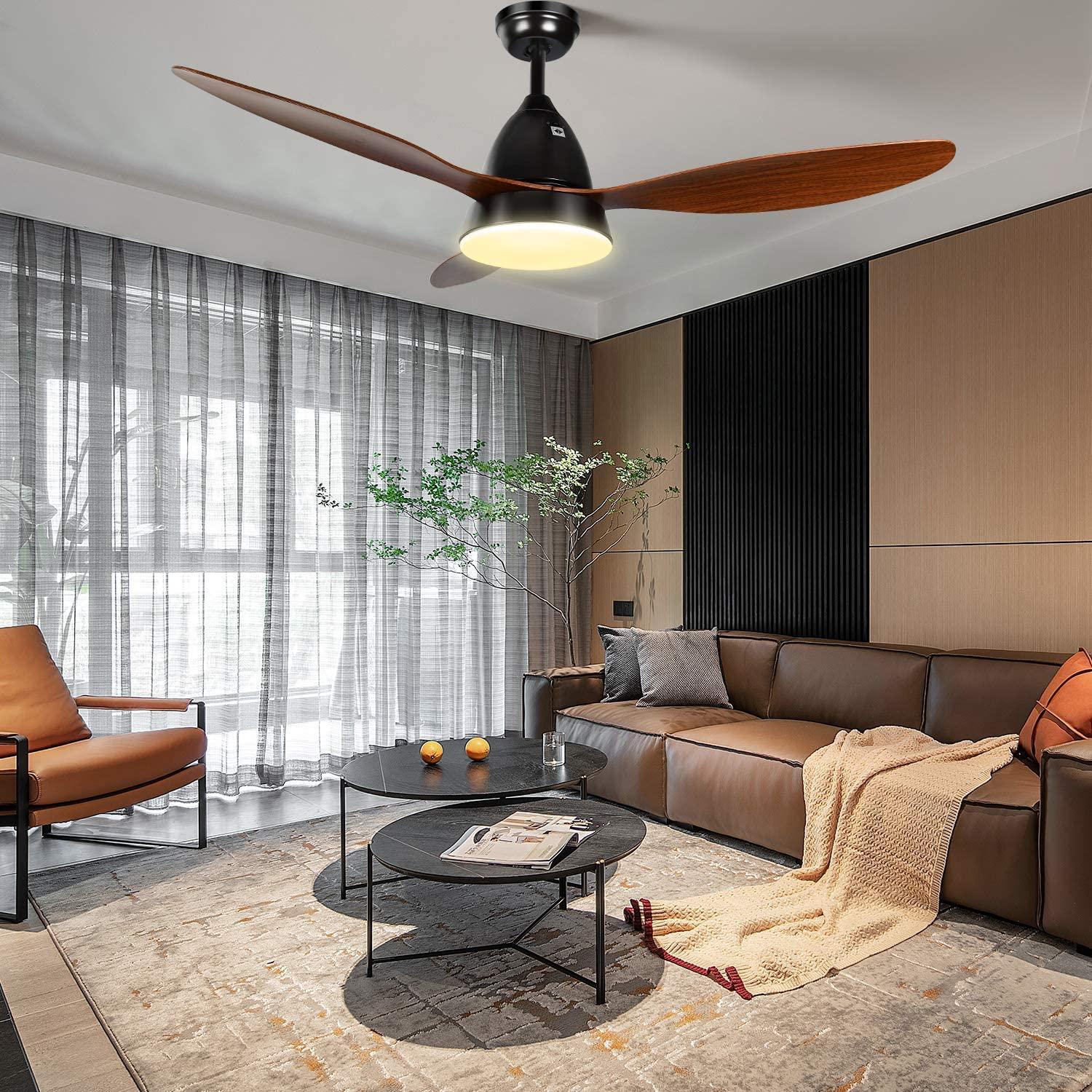 Bayfeve BFDS-52CWD-CF Adjustable Speed 52-in Color-Changing Integrated LED Outdoor Black with Solid Wood Blades Ceiling Fan With Light - Remote Included ( 3 -Blade )