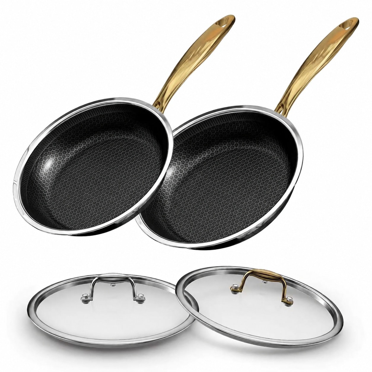 Aoibox  Non Stick Stainless Steel Frying Pan 10 11 in Tri Ply with Lid Induction Compatible Oven Safe Skillet