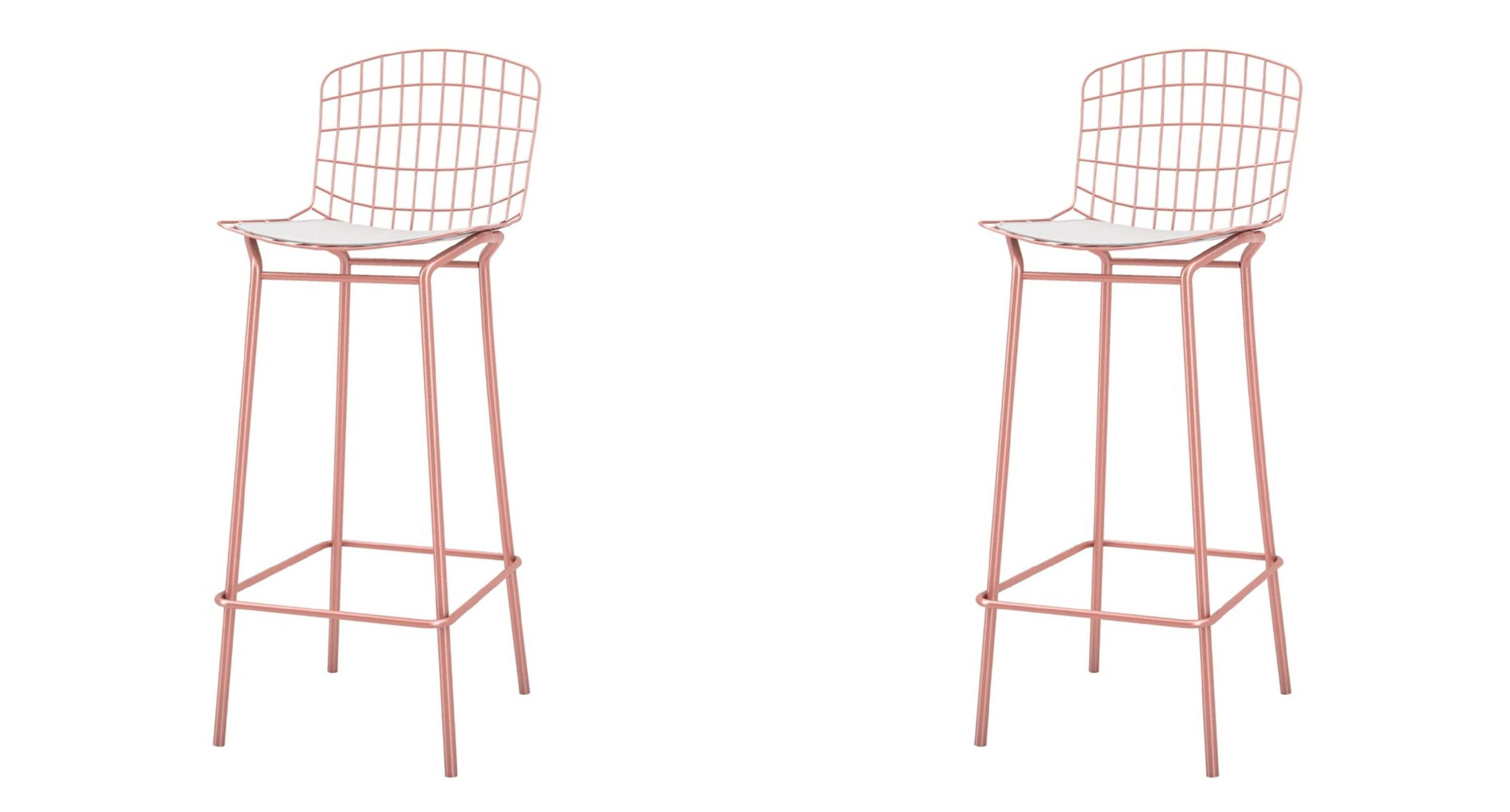 Manhattan Comfort Madeline Barstool, Set of 2 in Rose Pink Gold and White