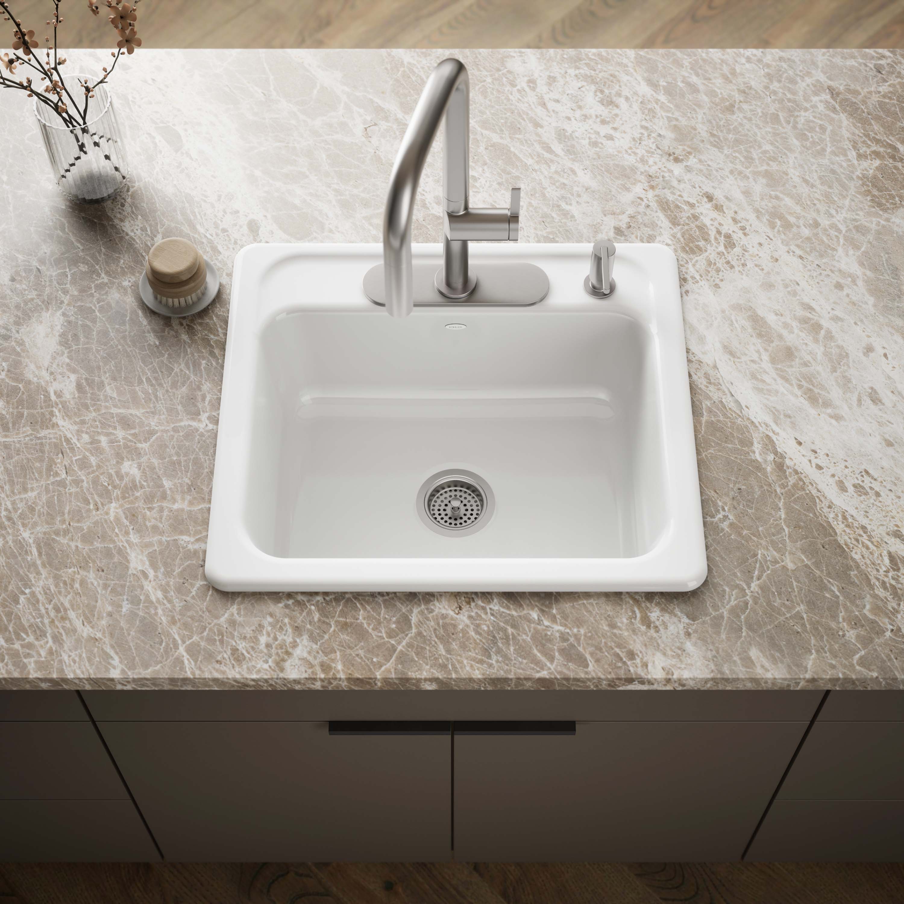 KOHLER 5964-4-0 Mayfield Drop-in 25.0-in x 22.0-in Cast iron Single bowl Kitchen Sink