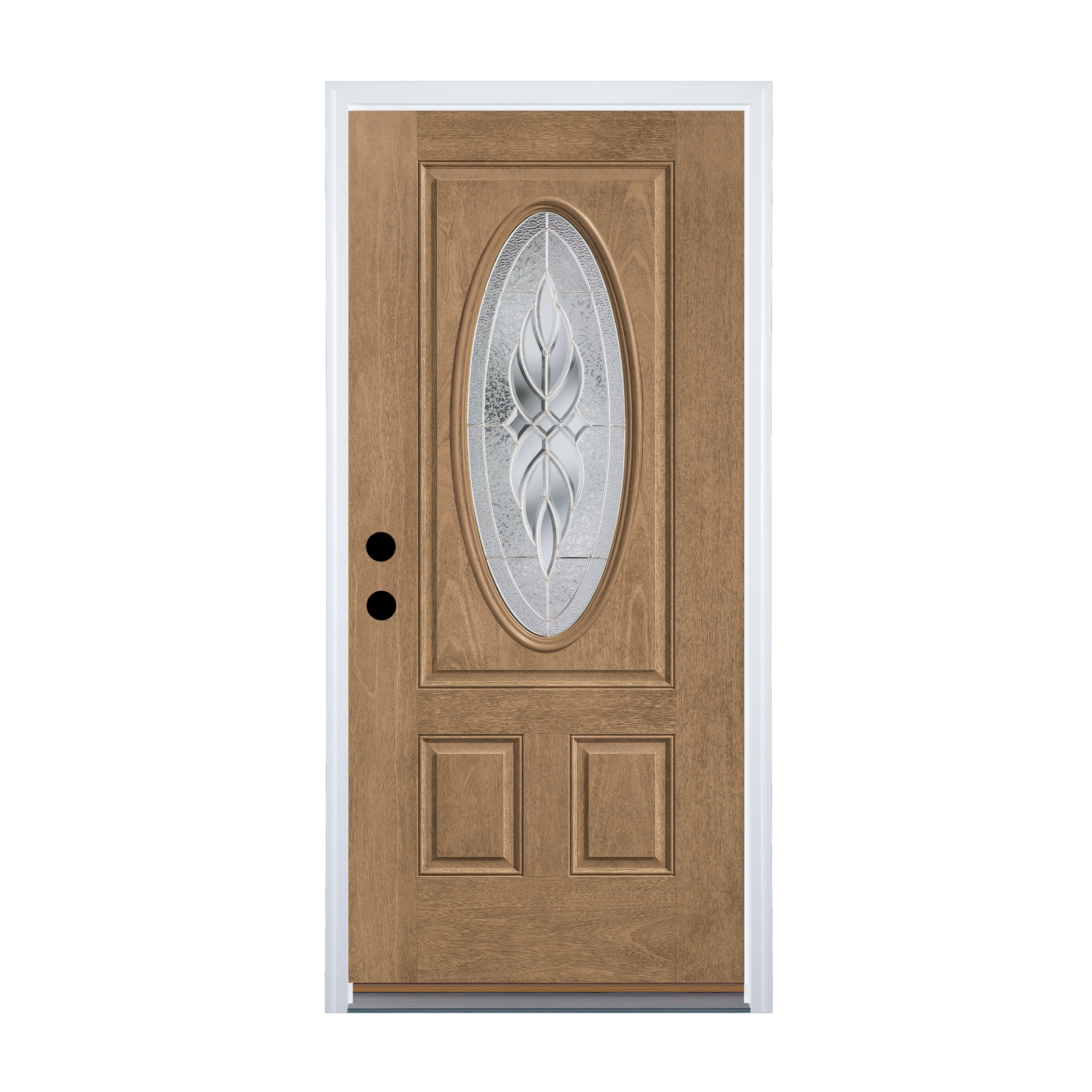 Therma-Tru 36-in x 80-in Fiberglass Craftsman Left-Hand Inswing Beechwood Stained Prehung Single Front Door with Brickmould Insulating Core