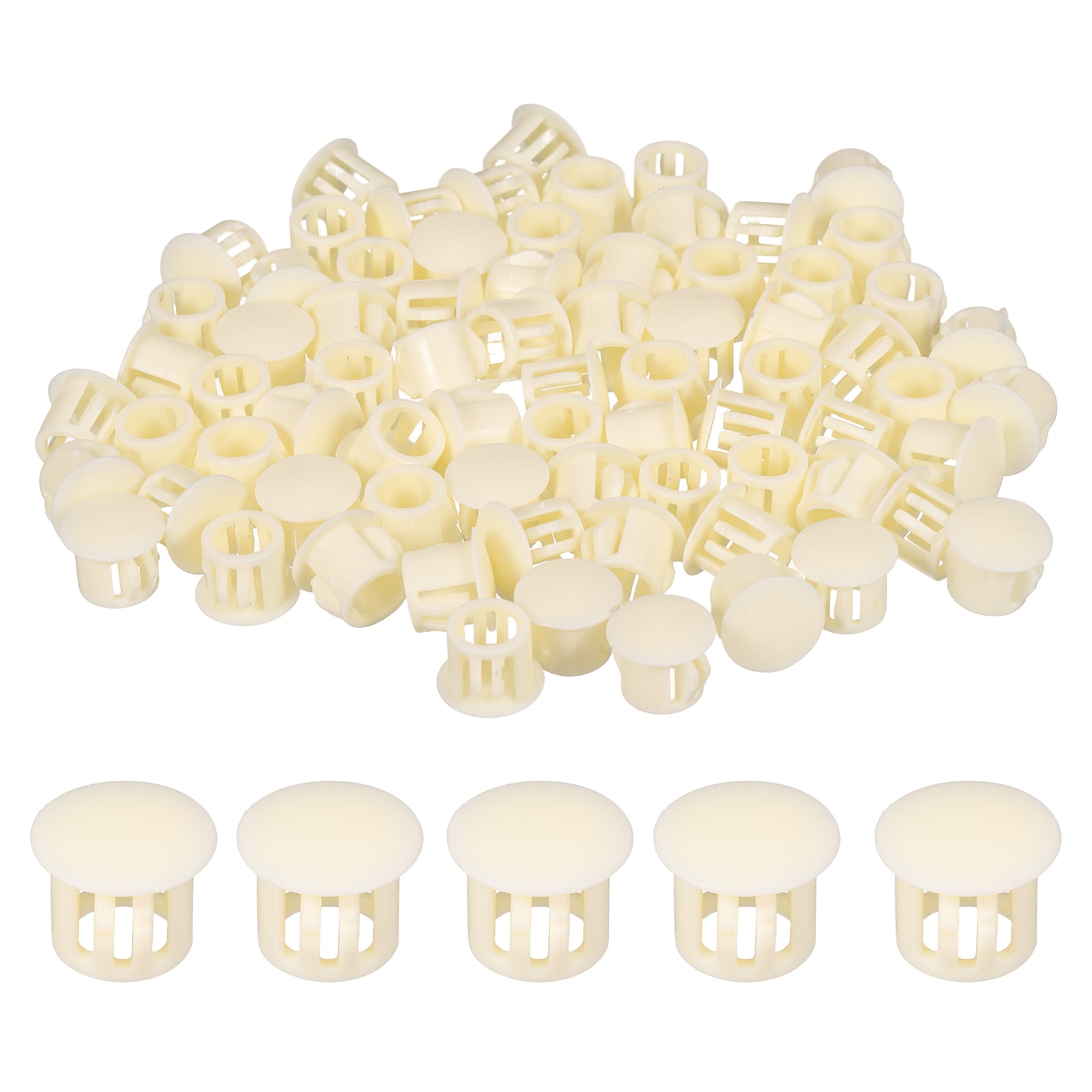 Harfington 100pcs Plastic Hole Plugs 3/8inch Nylon Round Drill Screw Hole Covers Flush Panel Locking Plugs for Furniture Cabinet Shelf Door Insert End Caps Beige