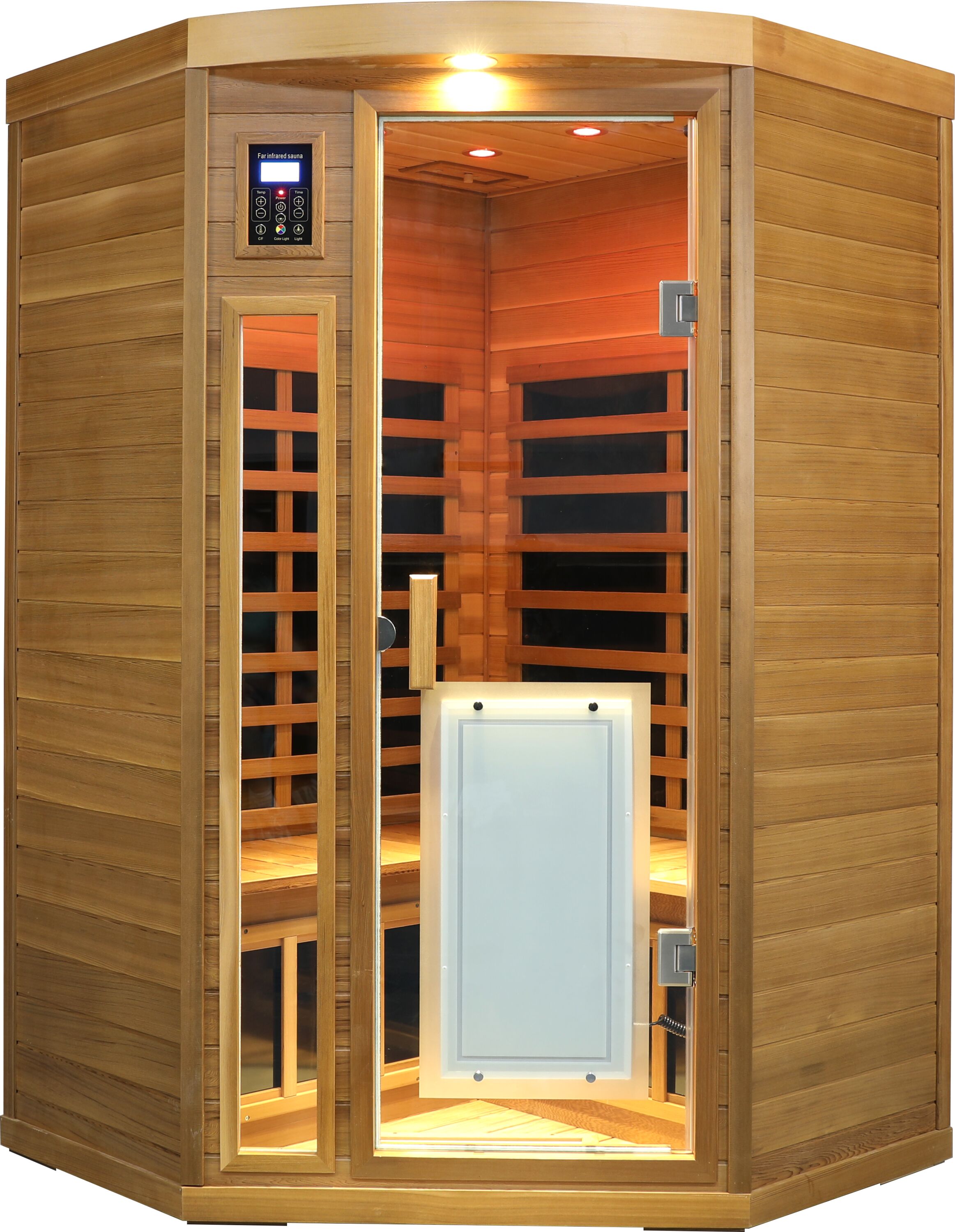 LOVMOR 2 Person Red Cedar Far Infrared Sauna Indoor Low EMF Pentagonal Glass Door LED Control #SF-W-W632S00025
