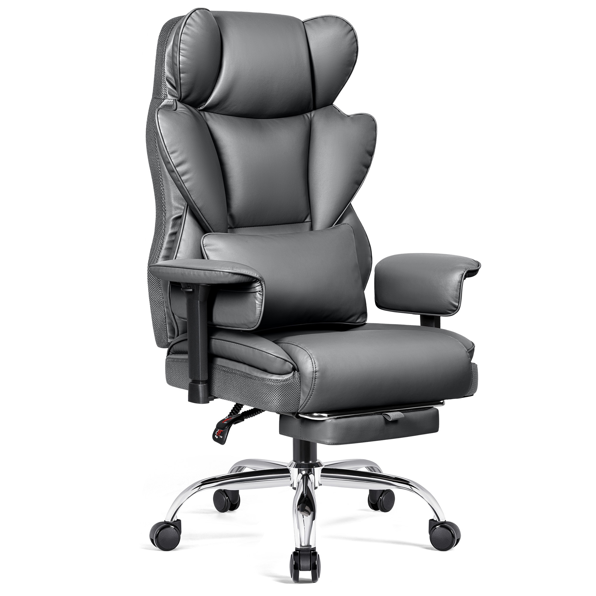 KERDOM  Big and Tall Office Chair with Foot Rest 500LBS PU Leather Computer Chair Heavy Duty Executive Office Chair with Lumbar Support Gray Home Office Chairs