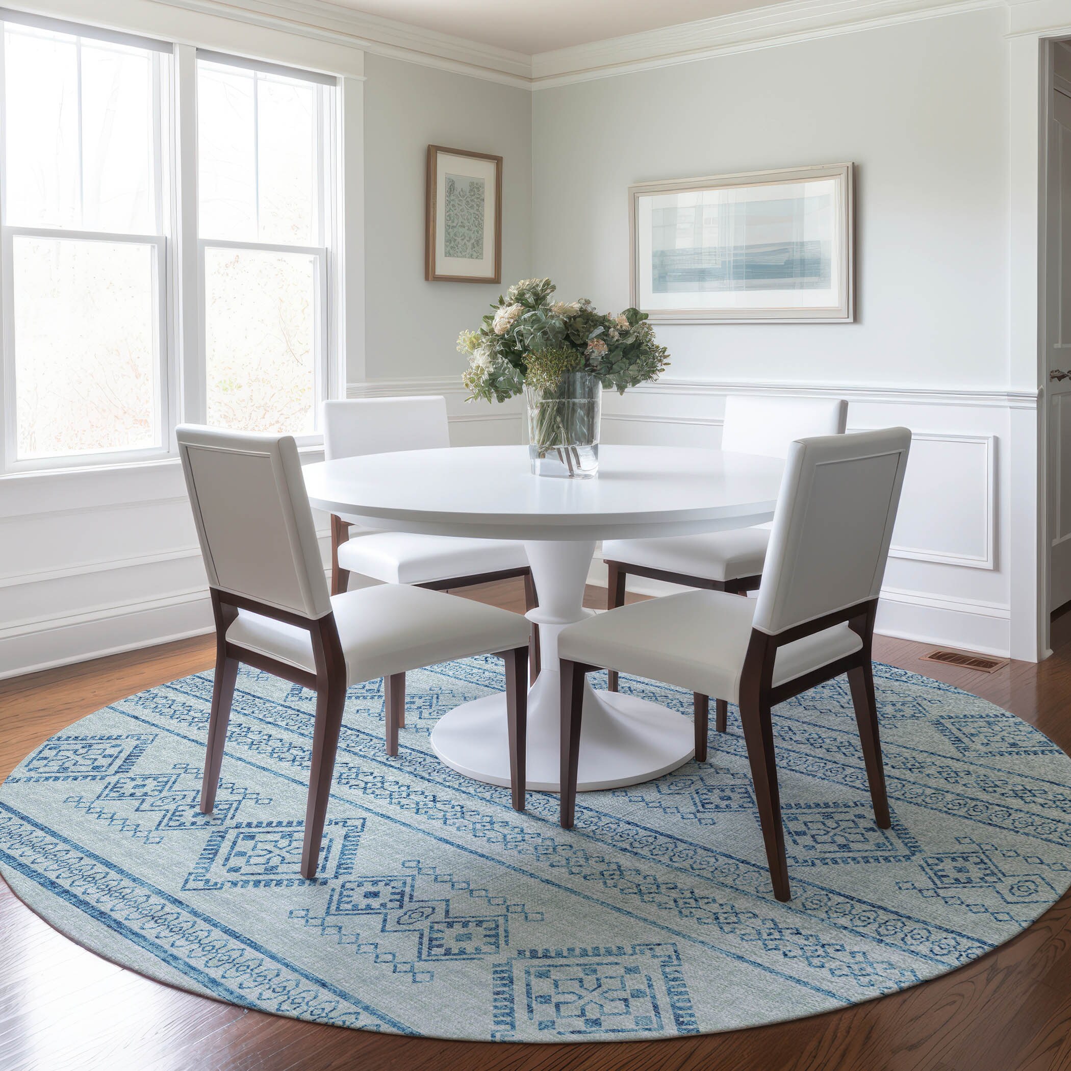 Addison Rugs AMF120BL8RO Mayfield AMF120BL 8 x 8 (ft) Loomed Polyester Blue Round Indoor Geometric Machine washable Area rug