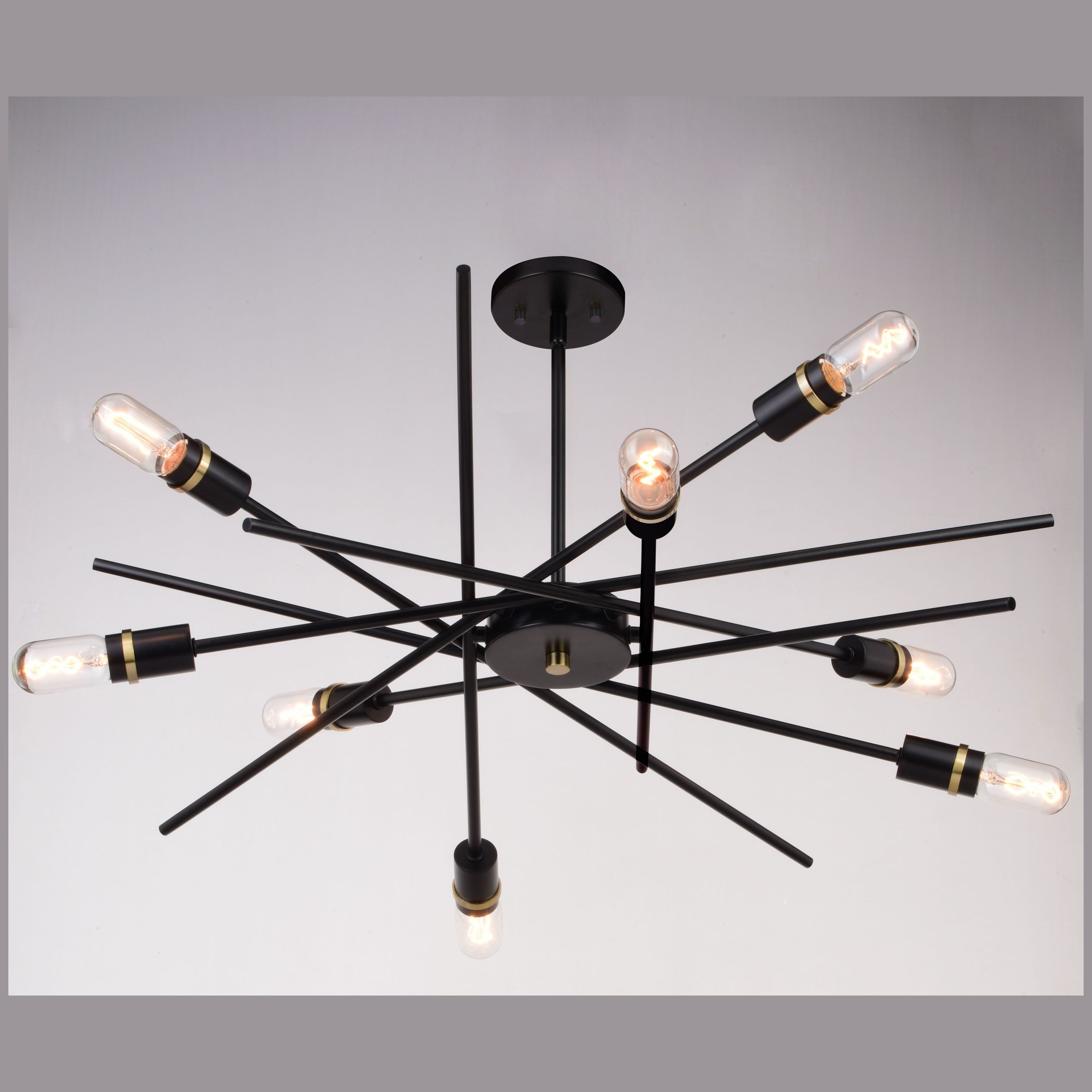 Halsted 29.25" Black and Satin Brass Mid-Century Modern Chandelier