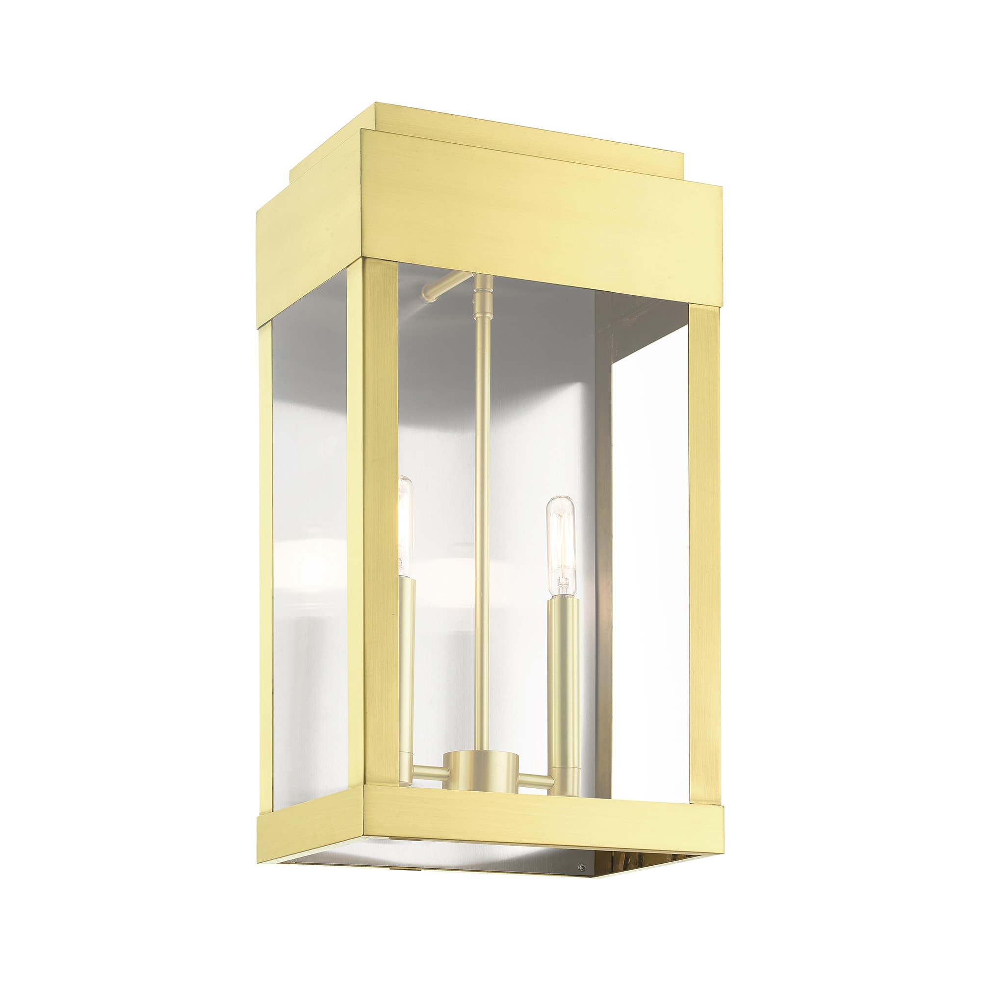 Satin Brass 2-Light Dimmable Outdoor Wall Lantern