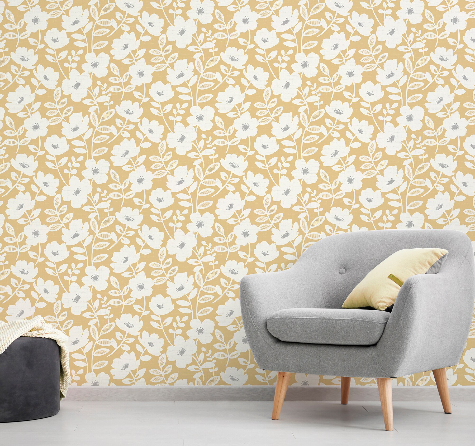 Brewster Urban Walls 56.4-sq ft Mustard Non-woven Floral Unpasted