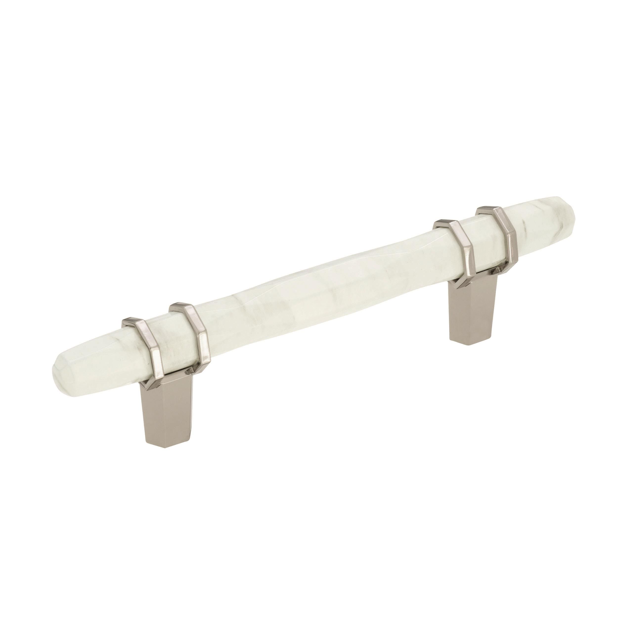 Amerock BP36648MWPN Carrione 3-3/4-in , 96mm Center to Center Marble White and Polished Nickel Cylindrical Bar
