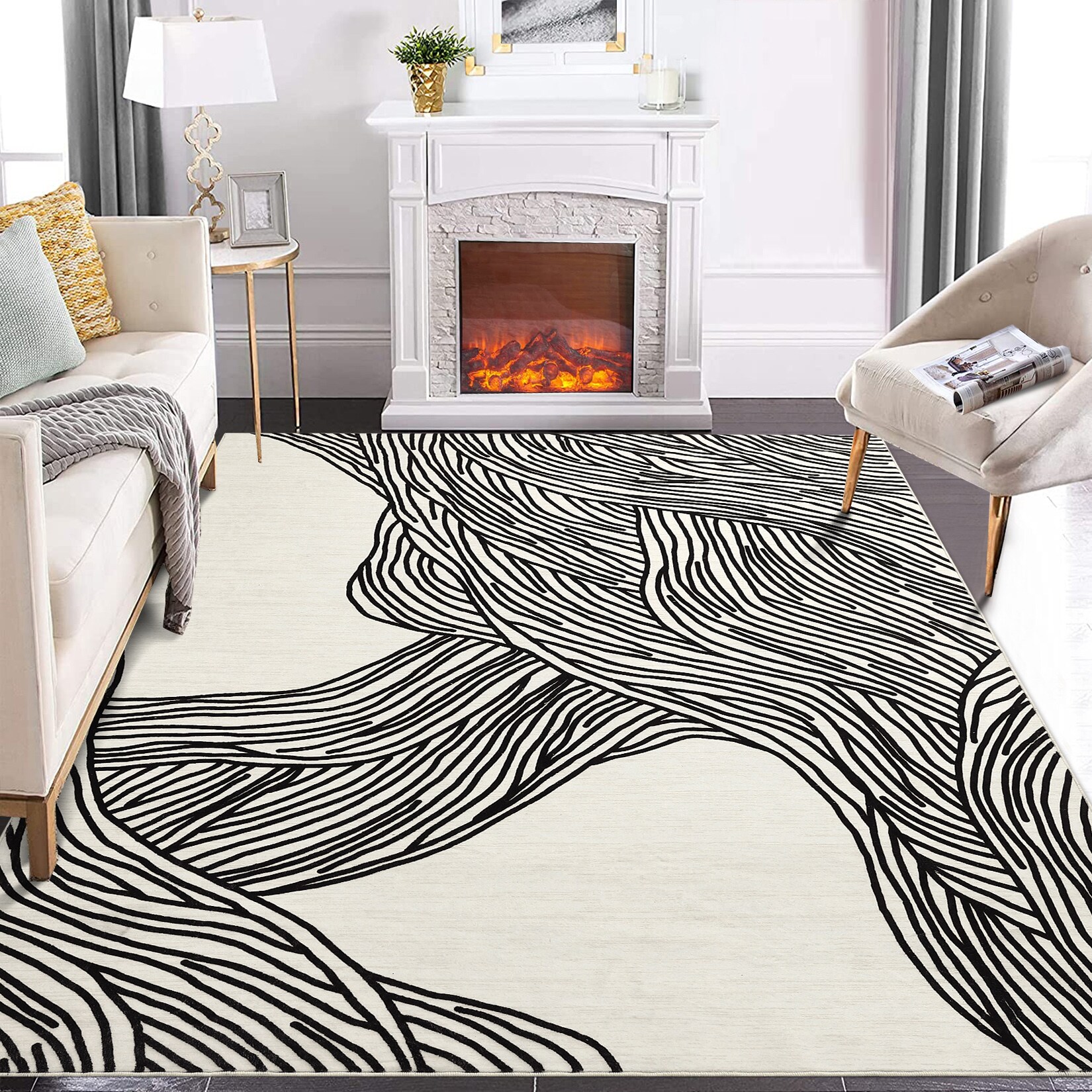 Garvee YXY-LO-PHO-10UMOBCH 4 x 6 (ft) Loomed Black/White Rectangular Indoor Abstract Mid-Century Modern Machine washable Pet Friendly Area rug